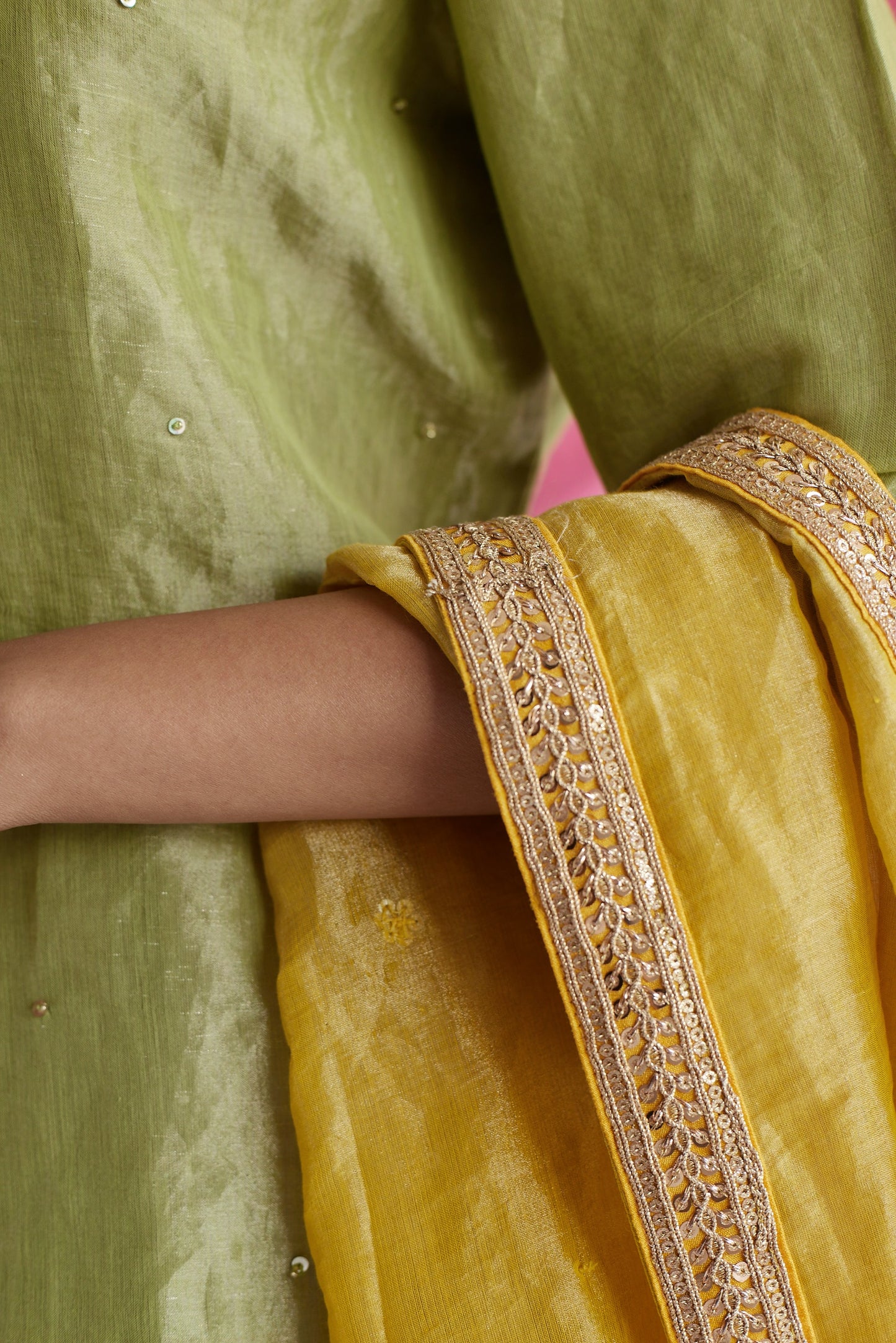 Mini Saifi in Citrus Green Tissue with Garara.