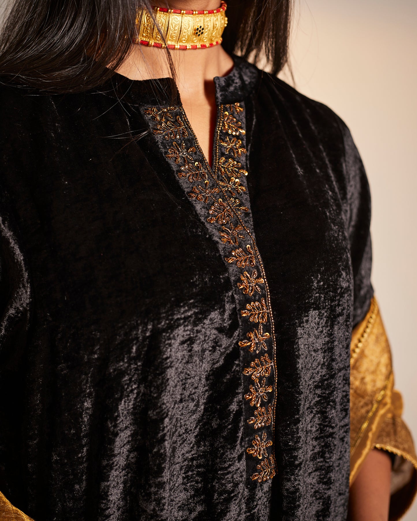 Mini Kurta in Black Velvet with Sharara