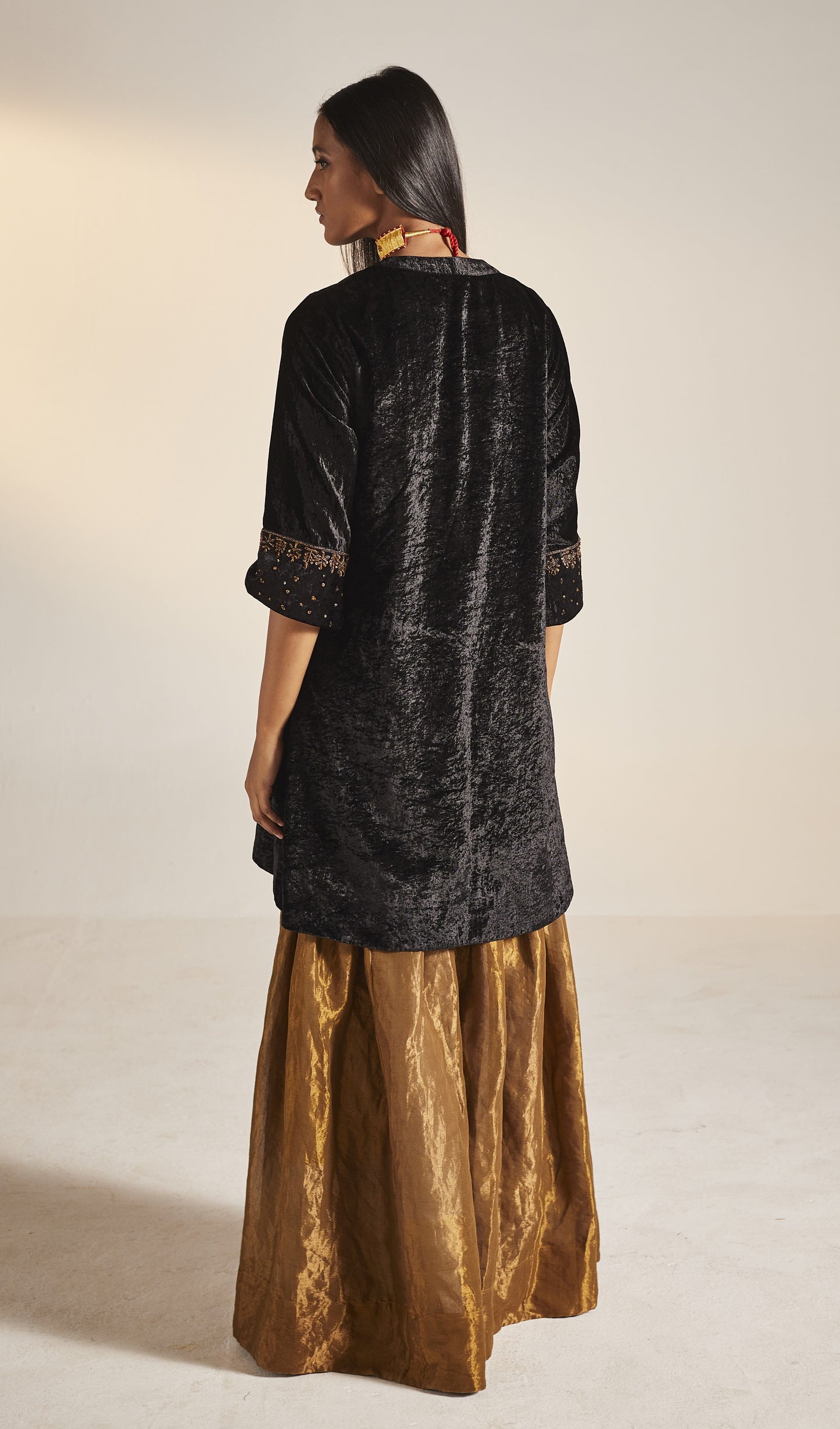 Mini Kurta in Black Velvet with Sharara