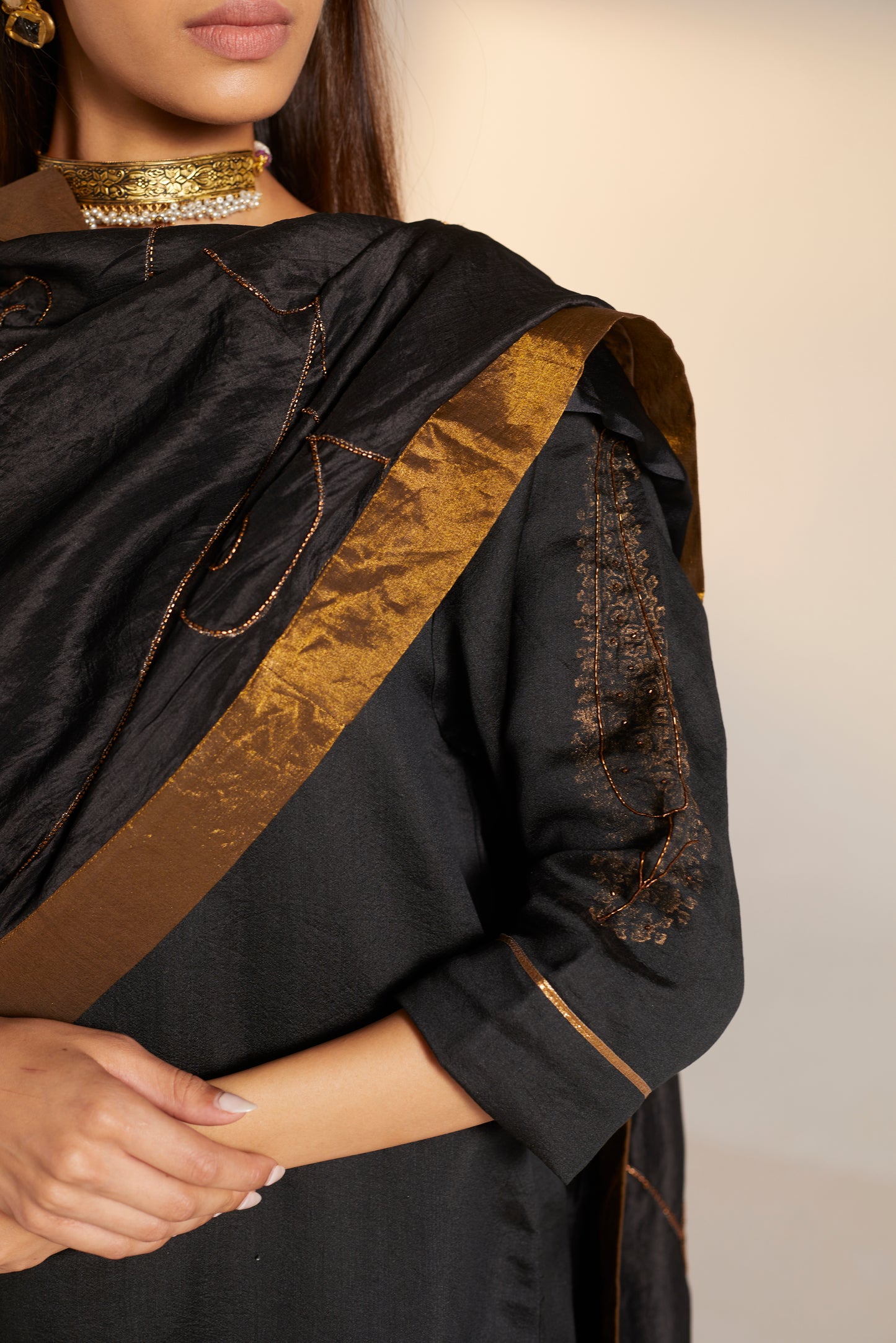 HK Kurta in Black Benarasi Silk with Pants
