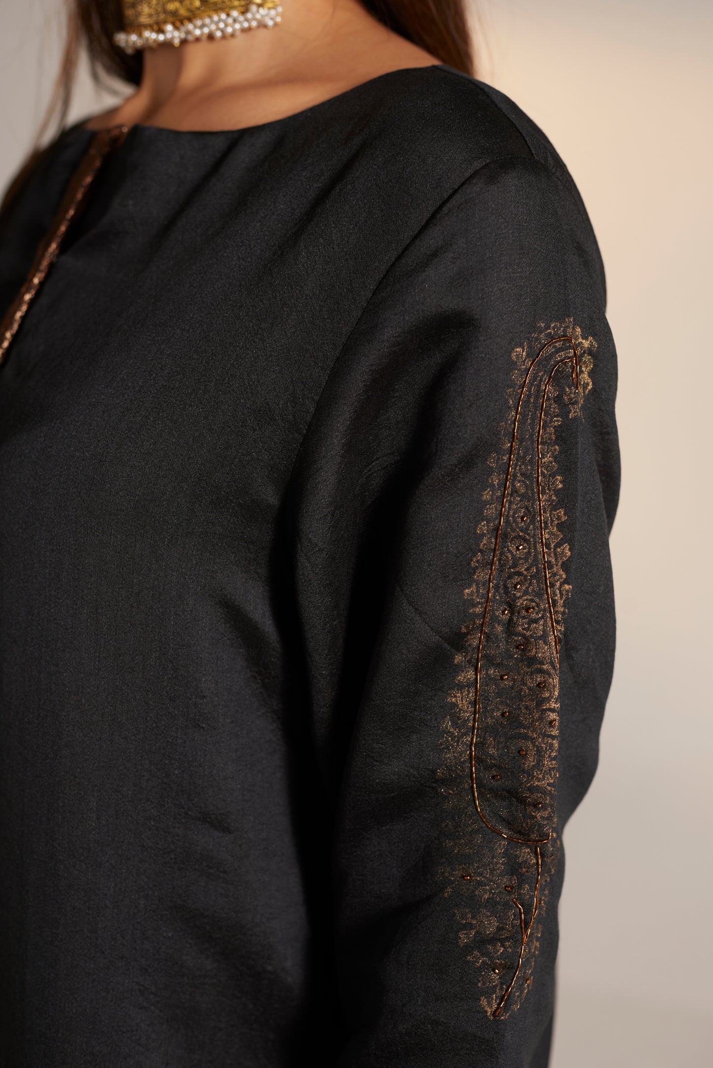 HK Kurta in Black Benarasi Silk with Pants