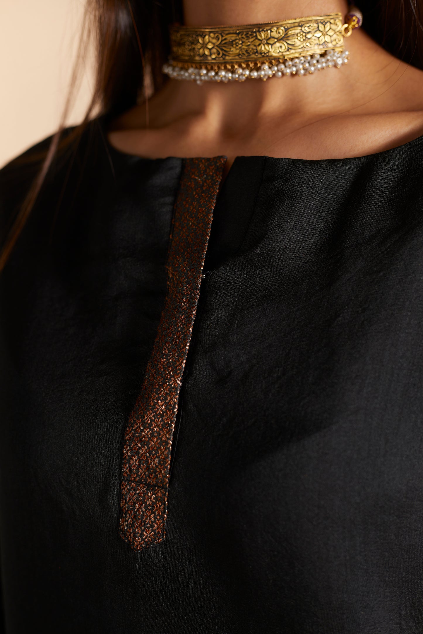 HK Kurta in Black Benarasi Silk with Pants