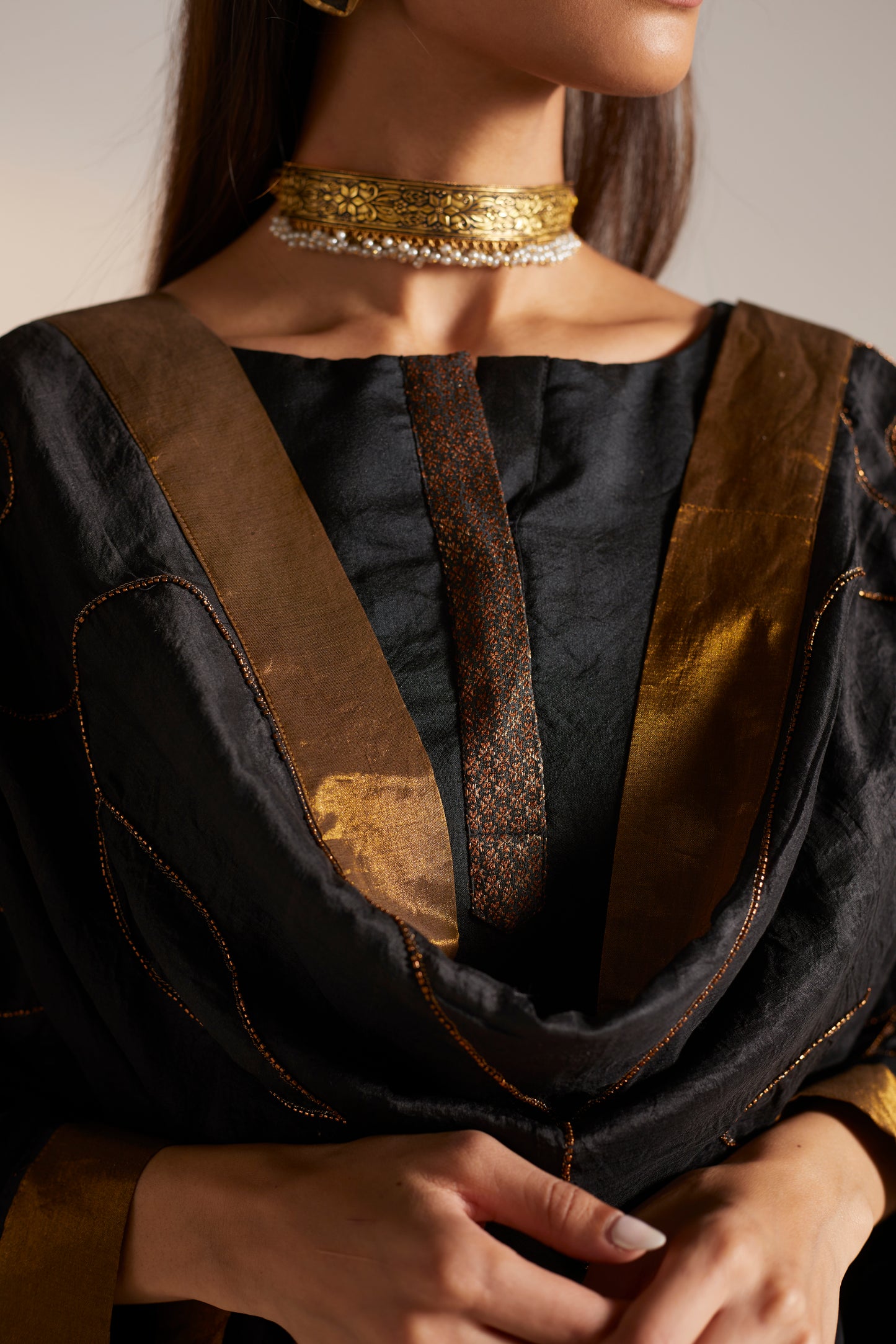 HK Kurta in Black Benarasi Silk with Pants