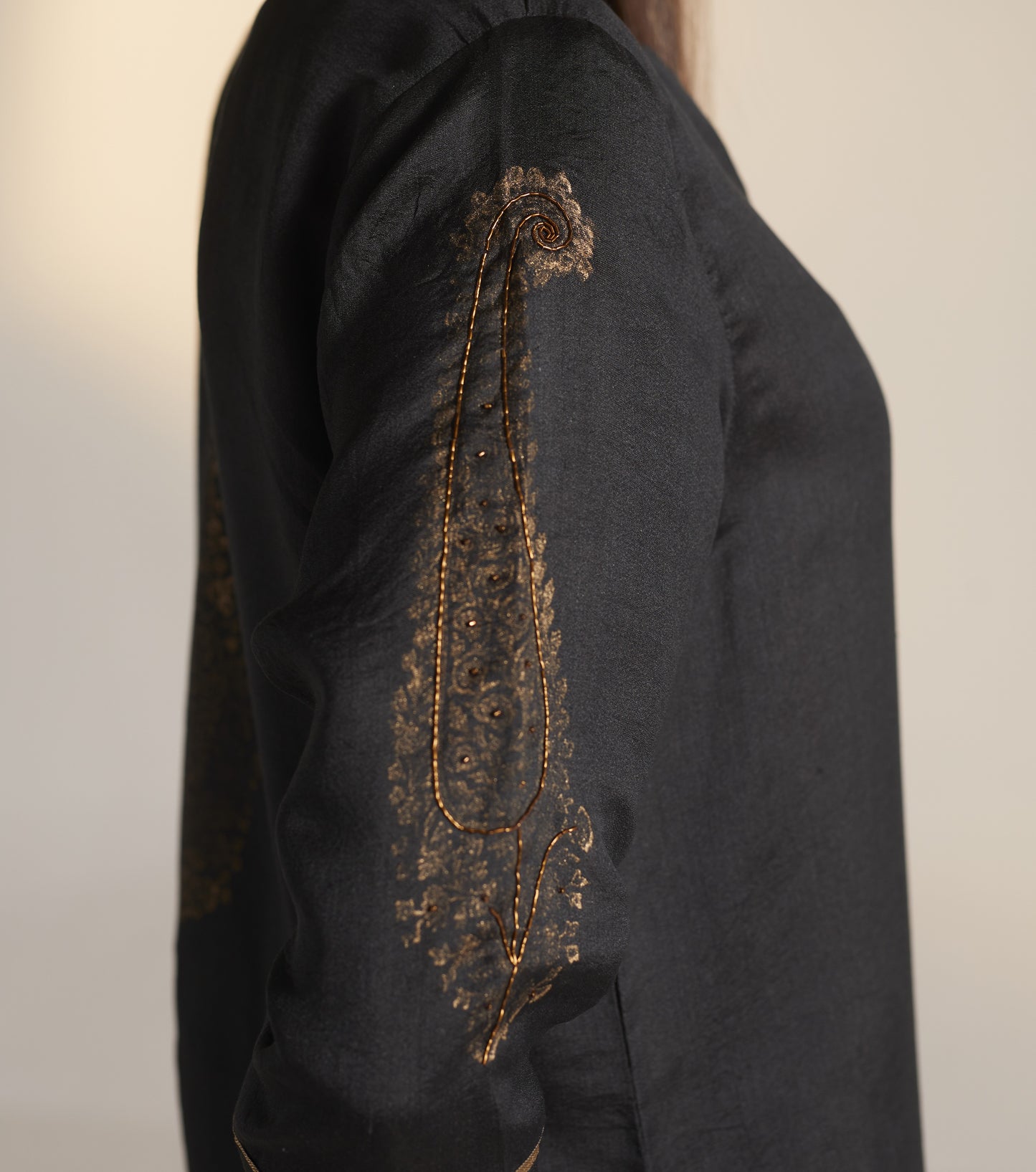 HK Kurta in Black Benarasi Silk with Pants