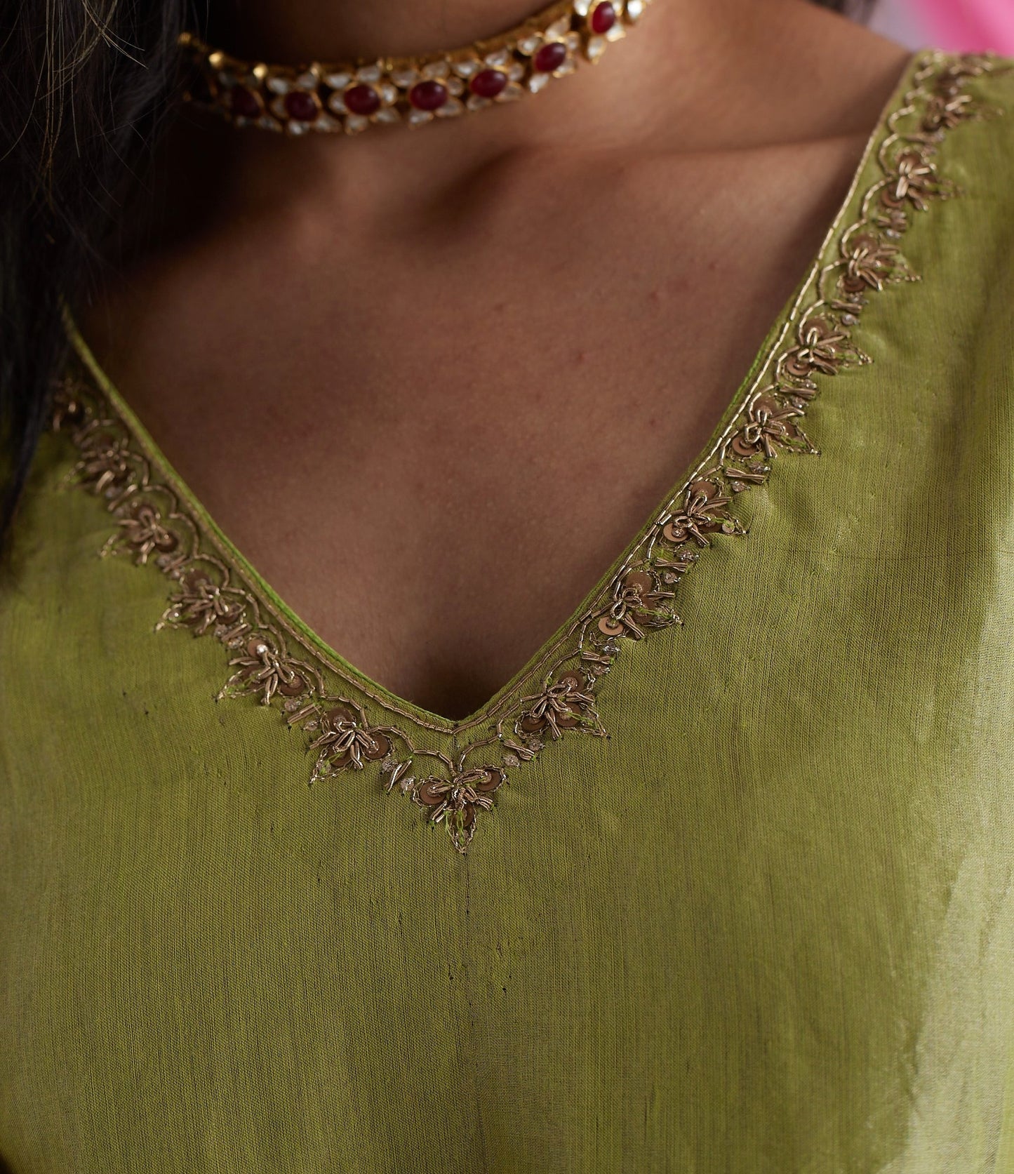 Anu Kurta in Citrus Green Tissue with Pants and Dupatta