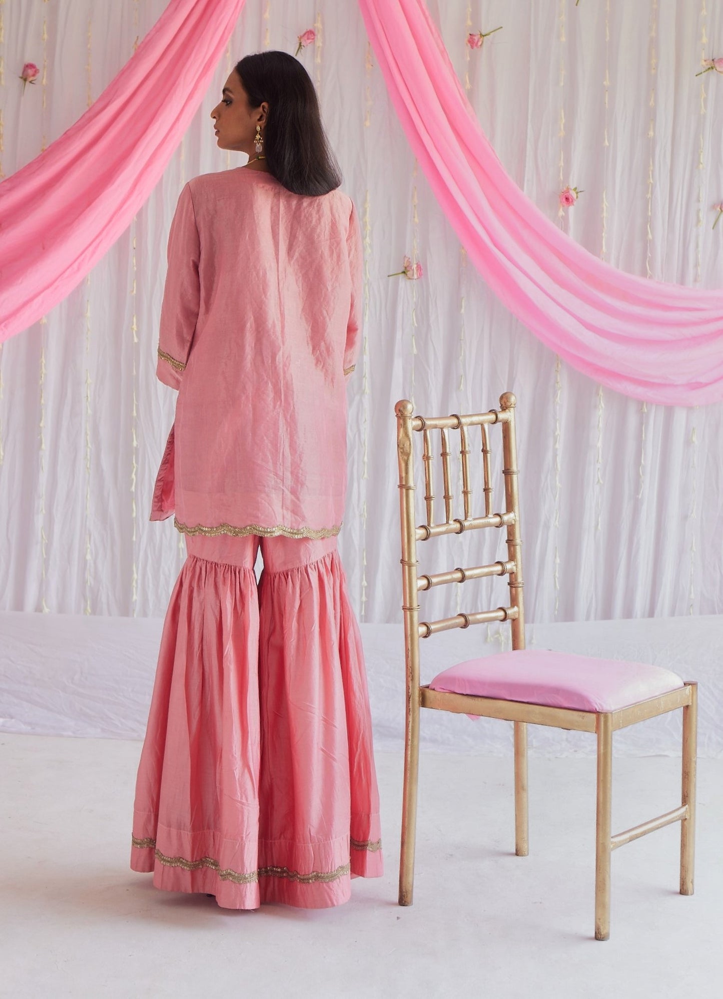 Mini Saifi Kurta in Gulab Pink Tissue with Sharara.