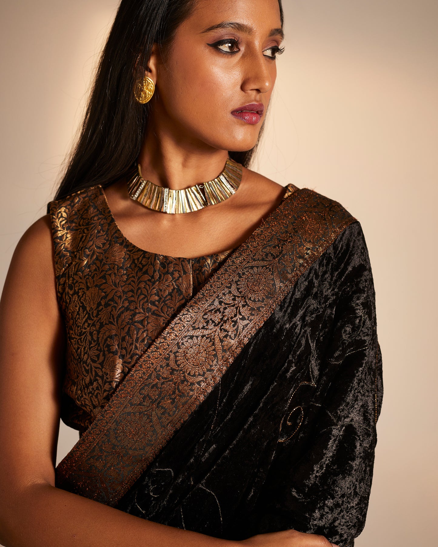Sleeveless Blouse in Black Brocade