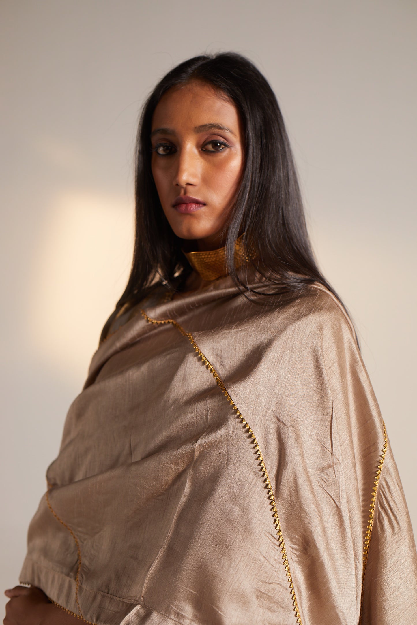 Dupatta in Champagne Grey Raw Silk