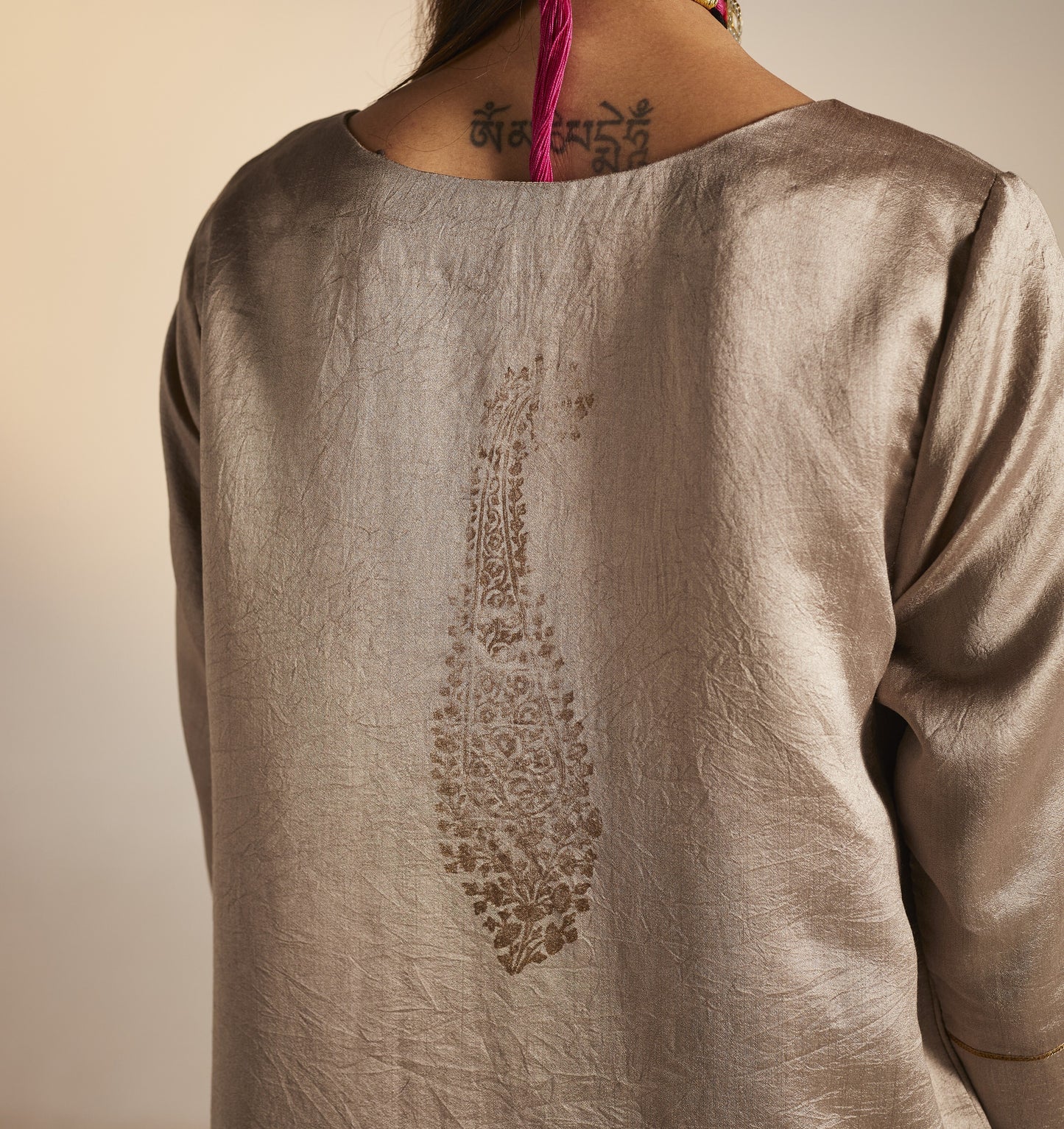 HK Kurta in Champagne Grey Banarasi Silk with Pants