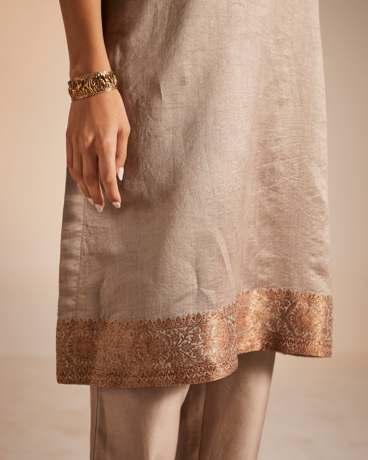 HK Kurta in Champagne Grey Banarasi Silk with Pants