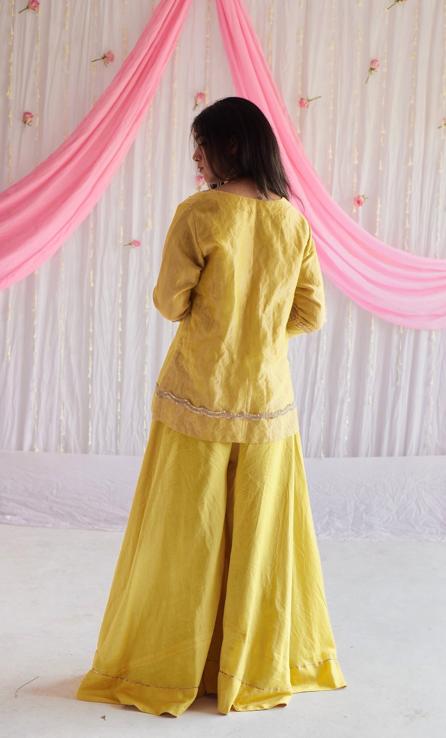 Mini Saifi in Marigold Yellow Tissue with Garara.