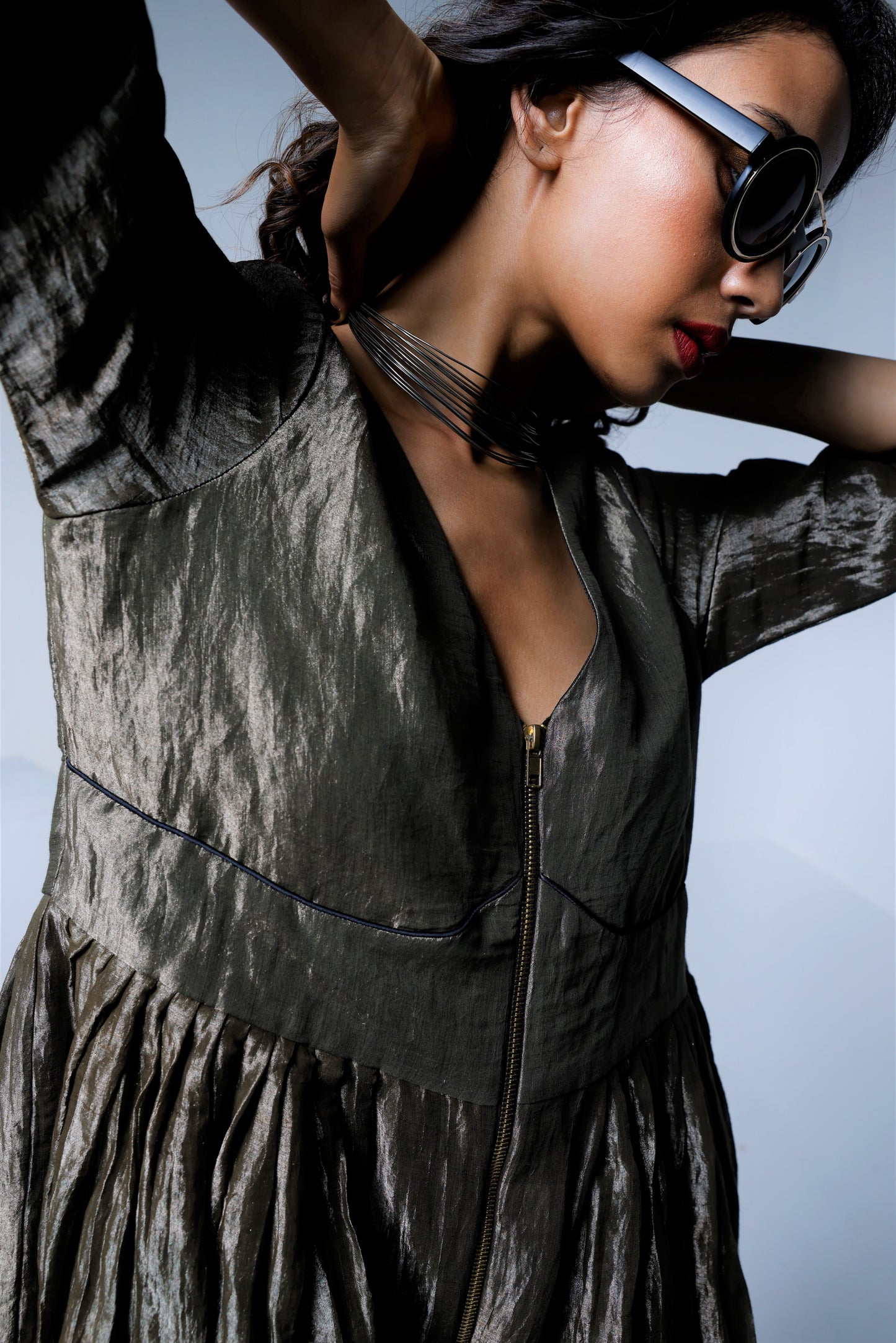 Volume Jumpsuit in Silver grey Tissue