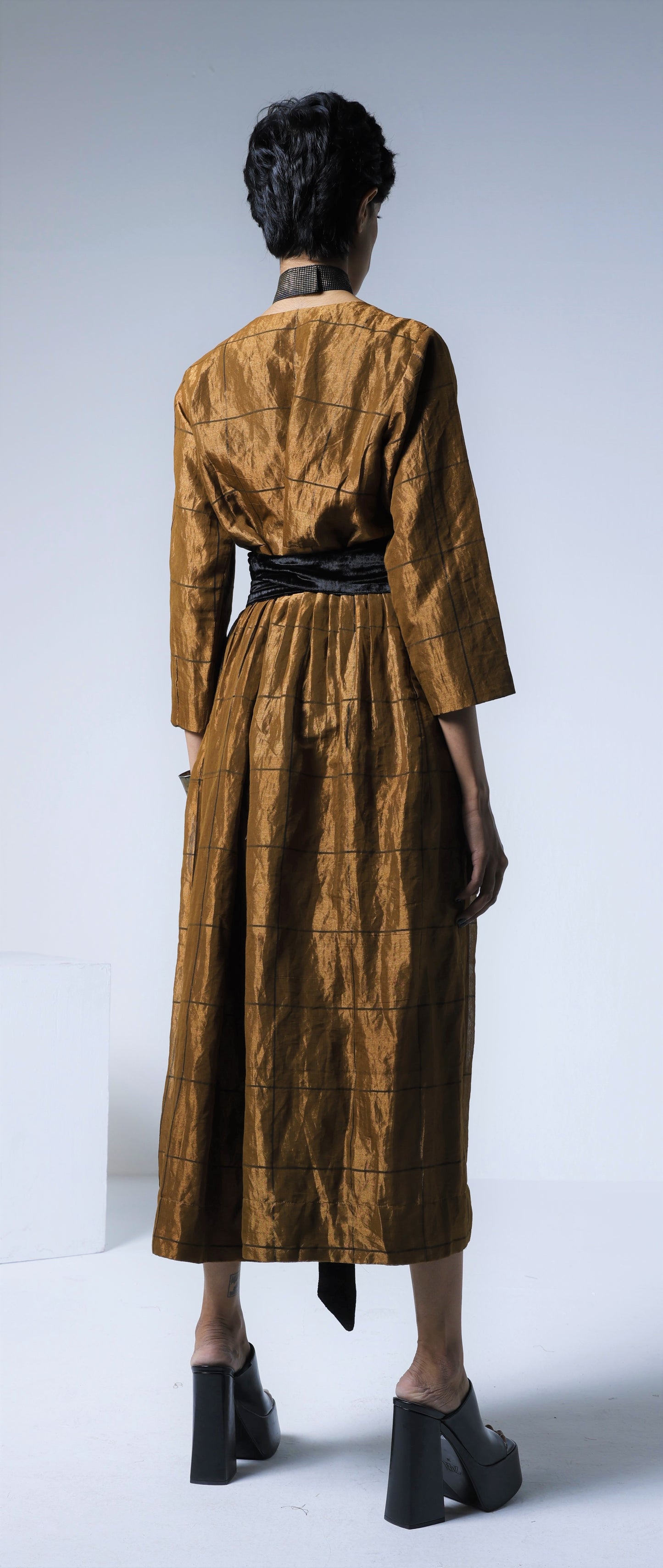 Volume Jumpsuit in Table checks Copper Tissue