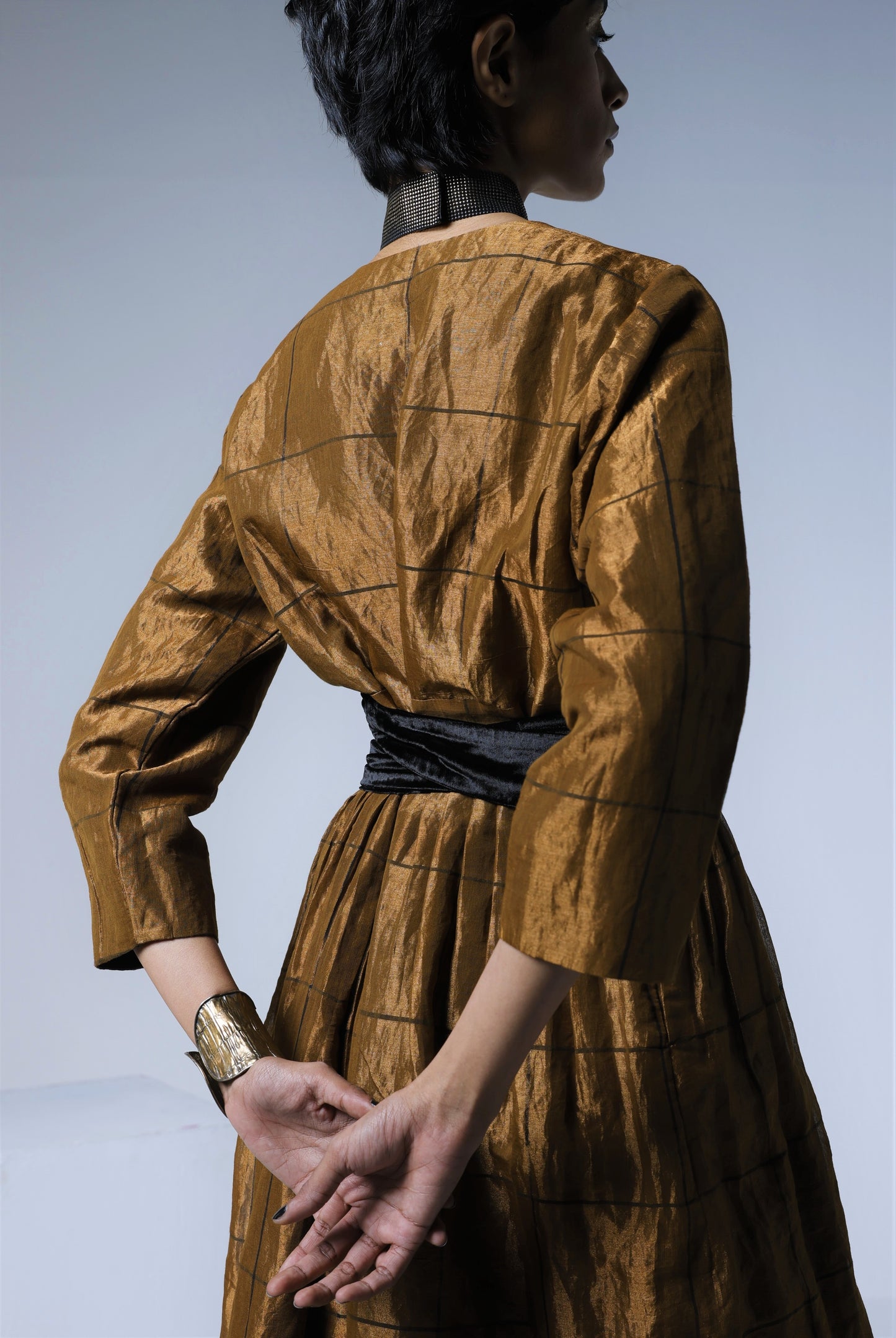 Volume Jumpsuit in Table checks Copper Tissue