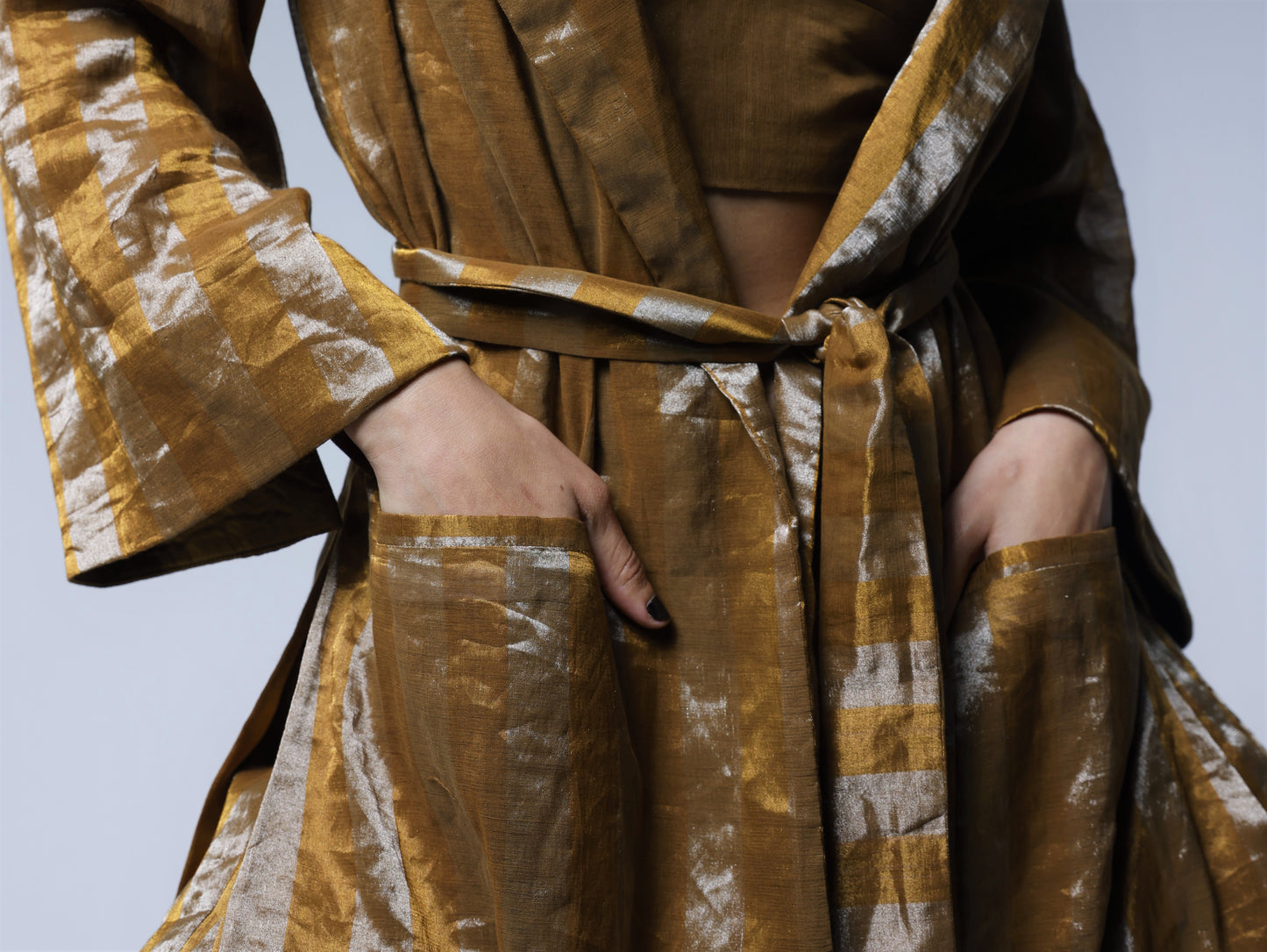 Oversized Blazer & Cigarette pants in Gold and Silver stripes Tissue