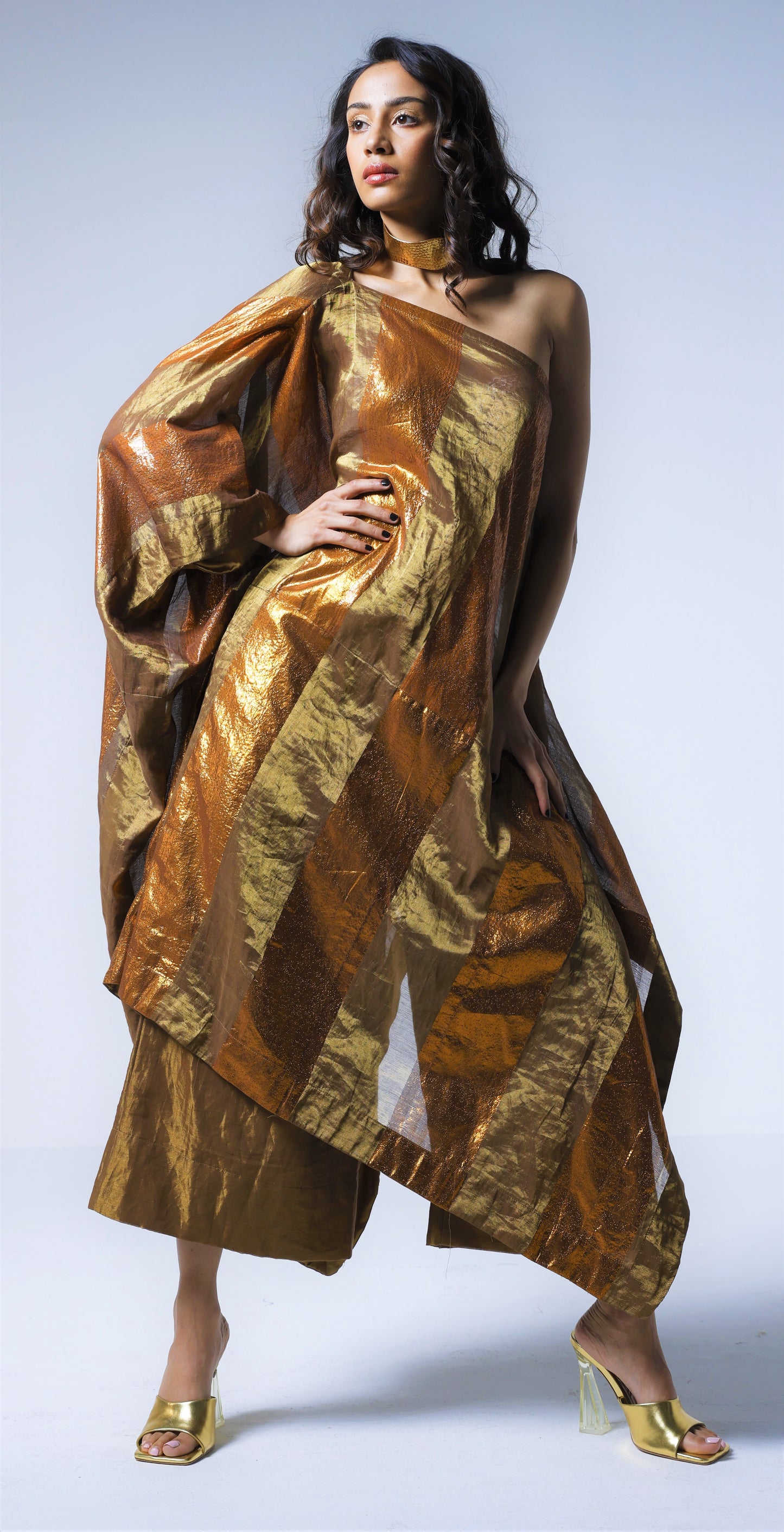 Cape in Copper Lurex Stripes Tissue