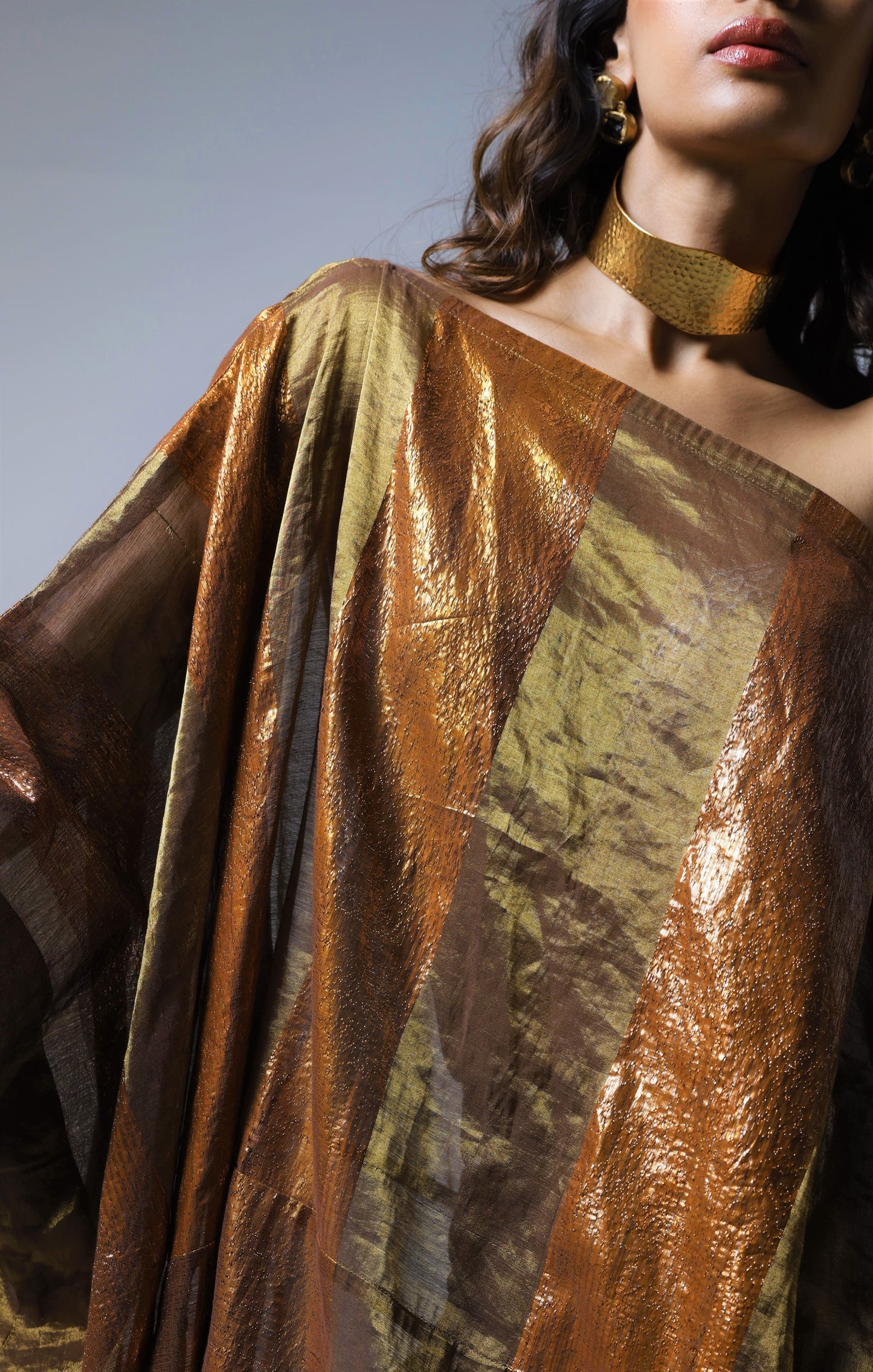 Cape in Copper Lurex Stripes Tissue