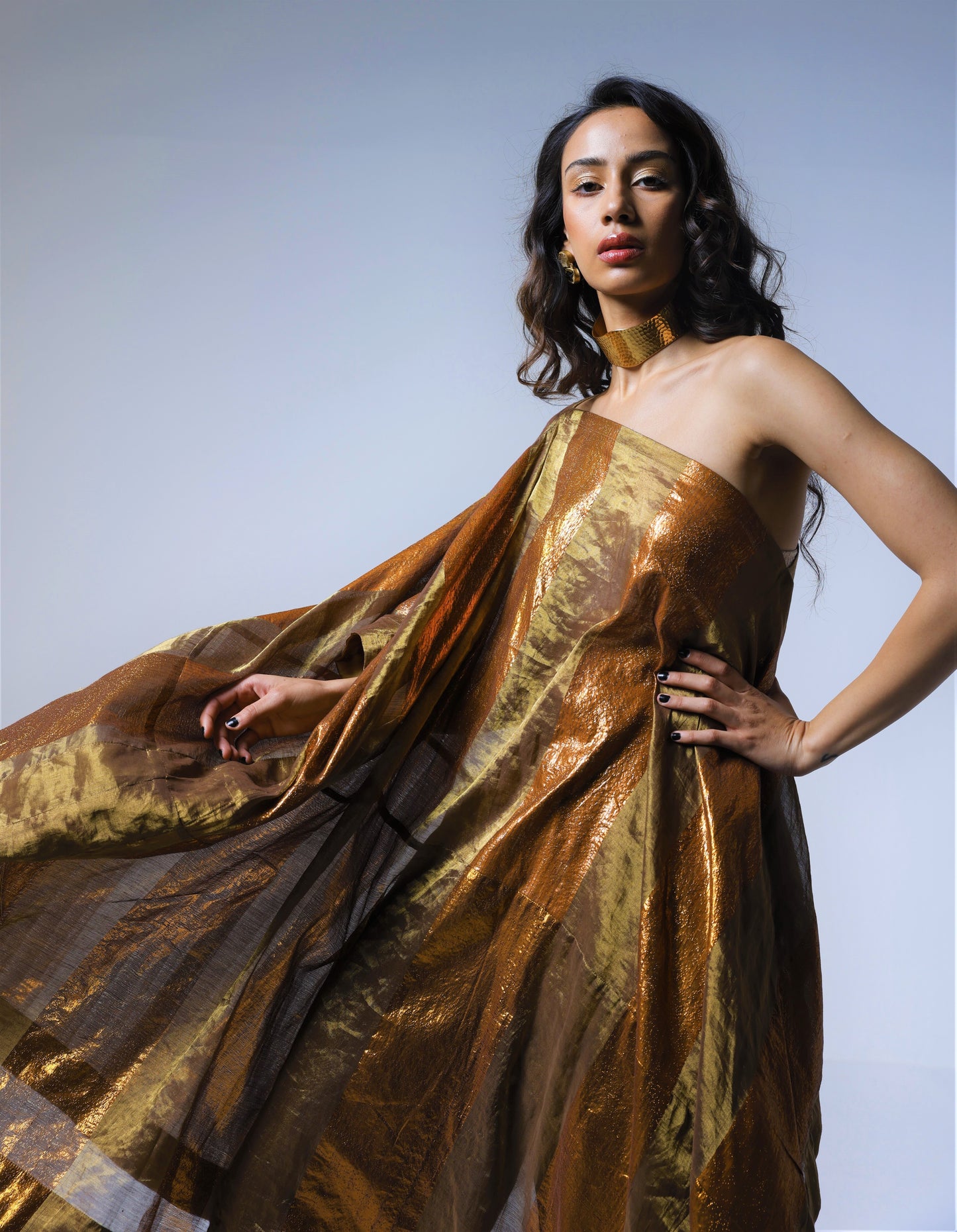 Cape in Copper Lurex Stripes Tissue