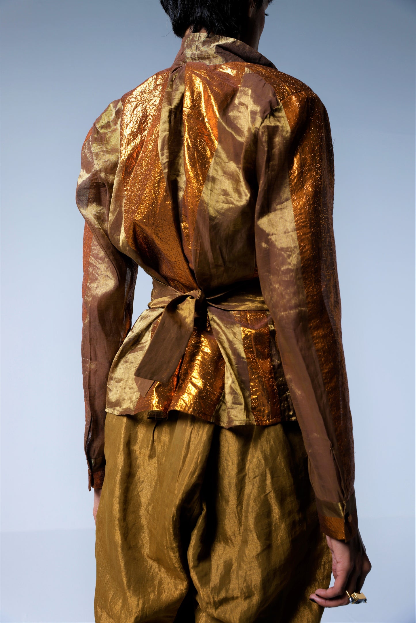 Ruffle Shirt in Copper Lurex Stripes Tissue