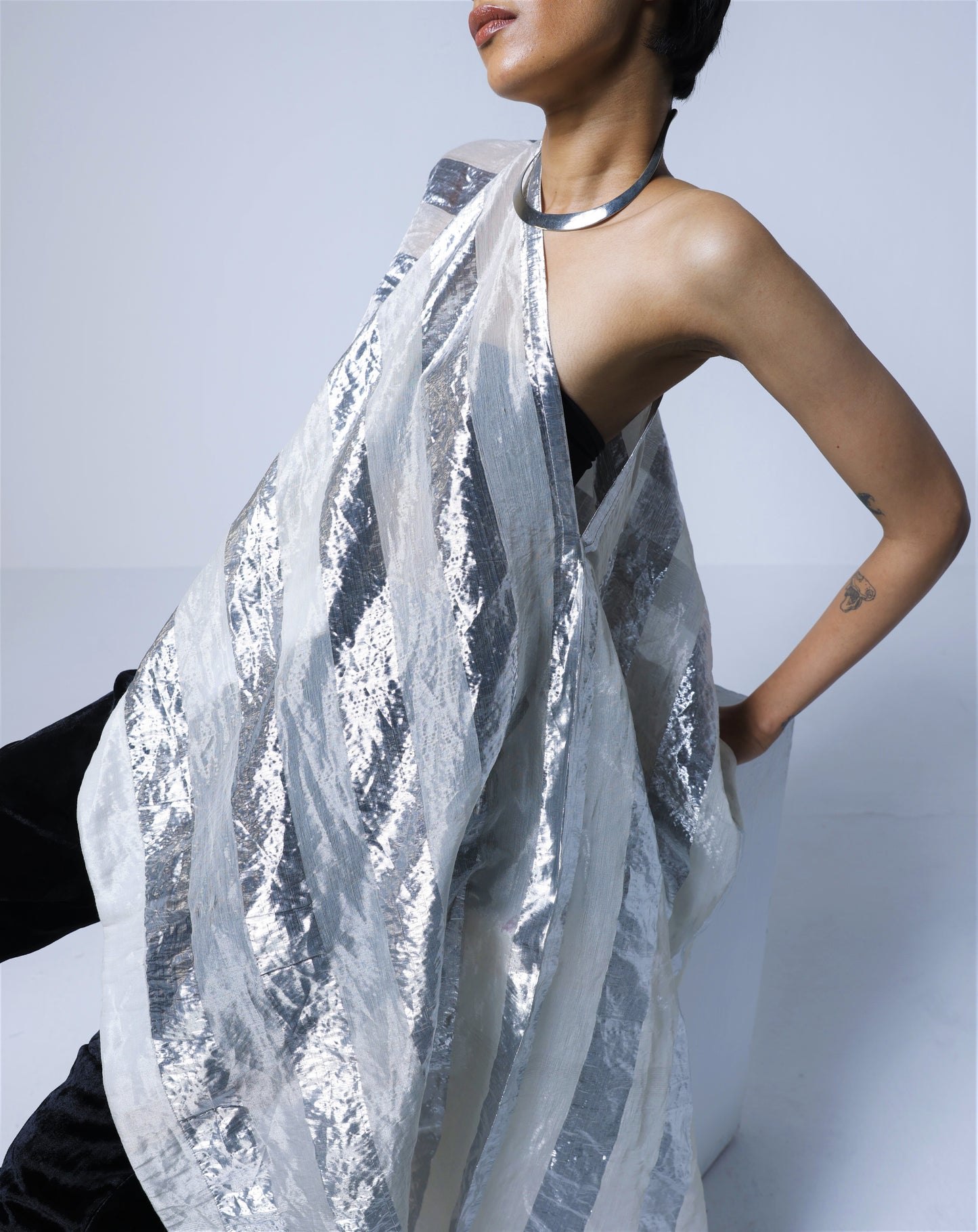 Mini Cape in Silver Lurex Stripes Tissue