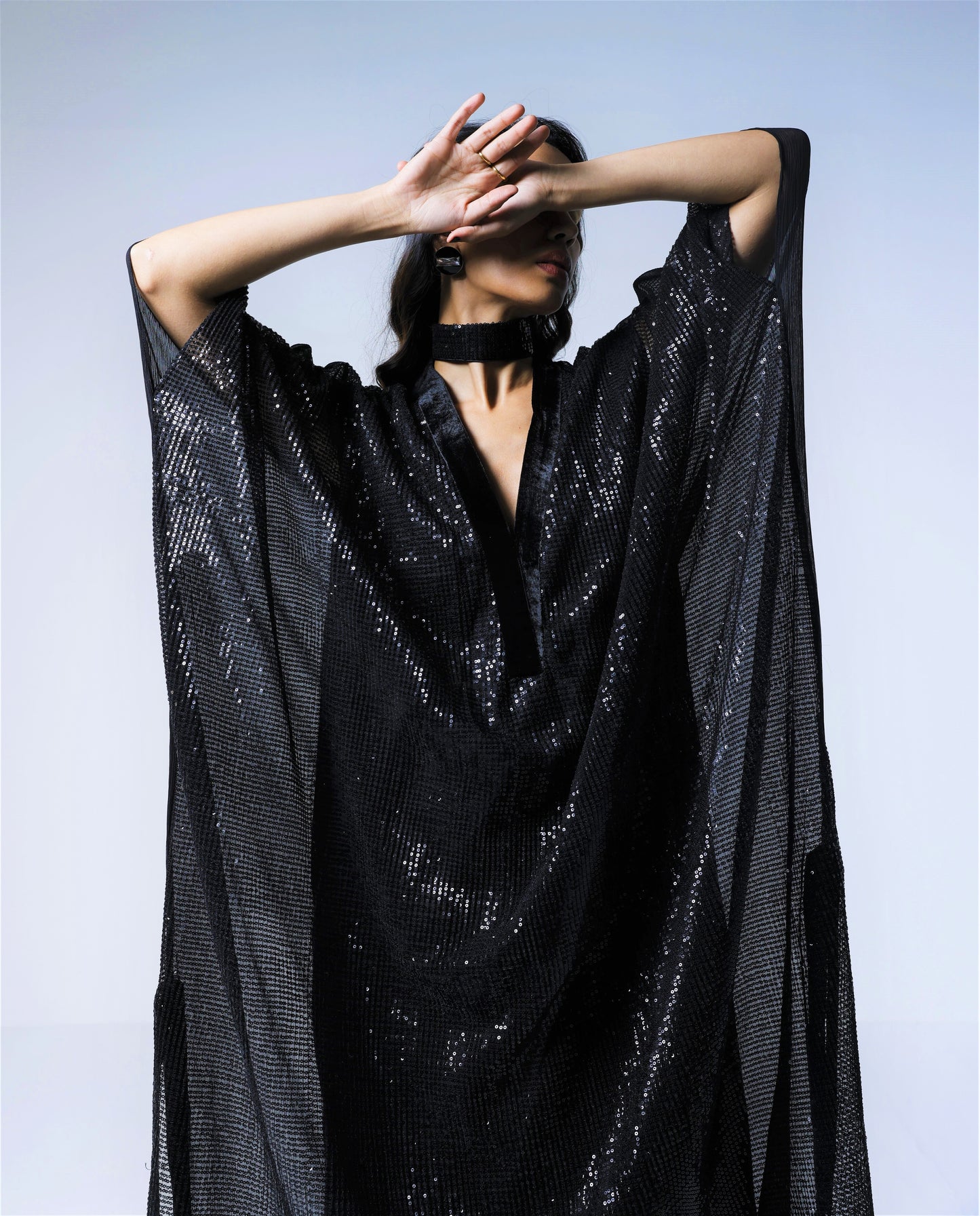 Jaya Kaftan in Black Sequins
