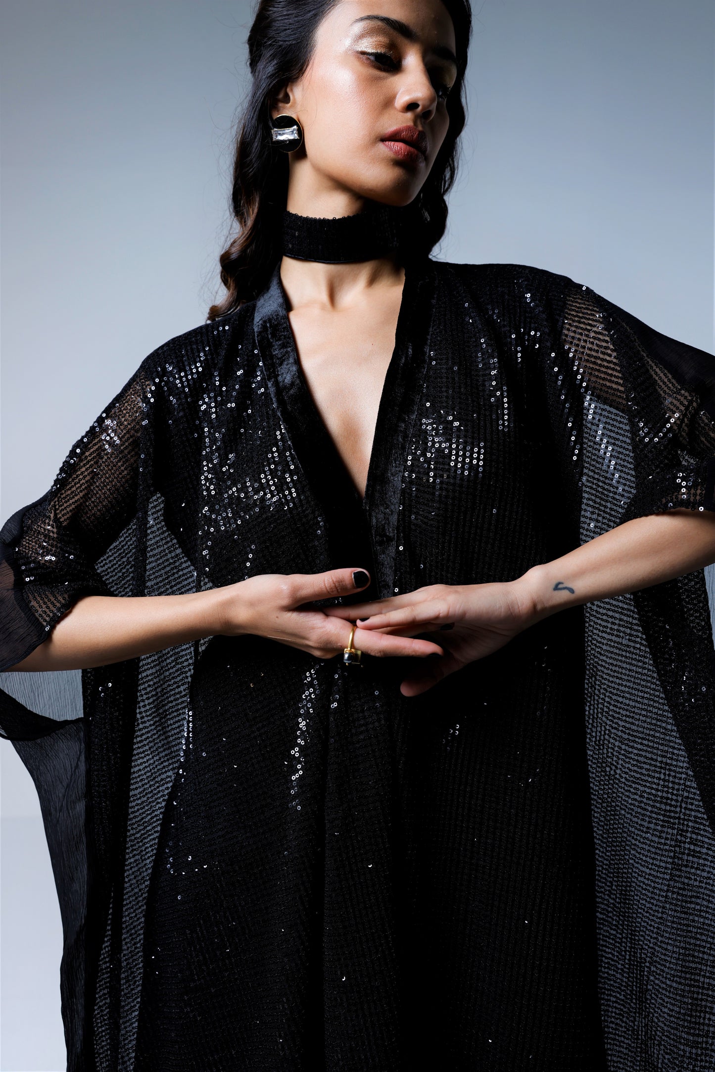 Jaya Kaftan in Black Sequins