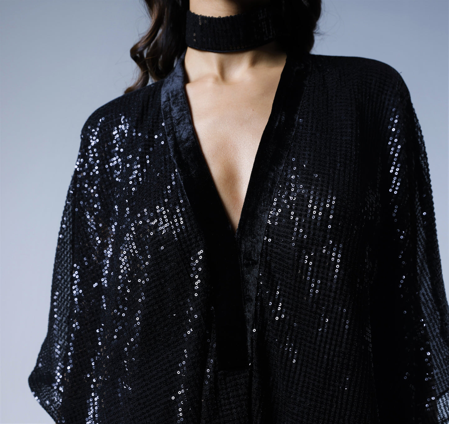 Jaya Kaftan in Black Sequins