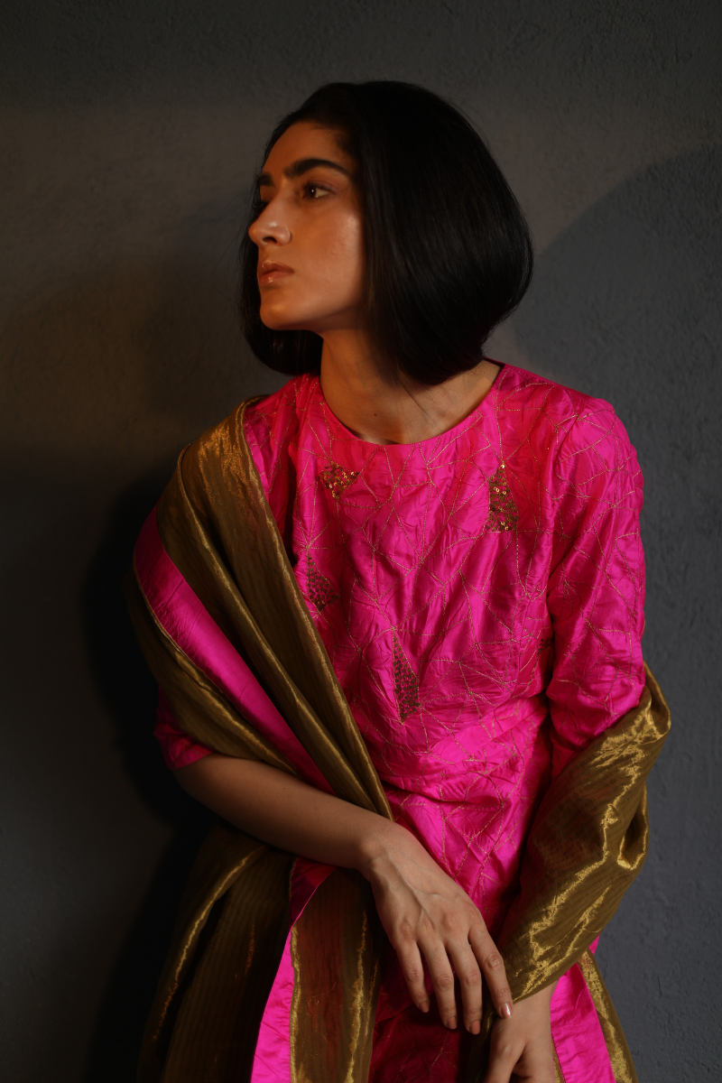 Coco Tunic In Mithai Pink Silk With Pant