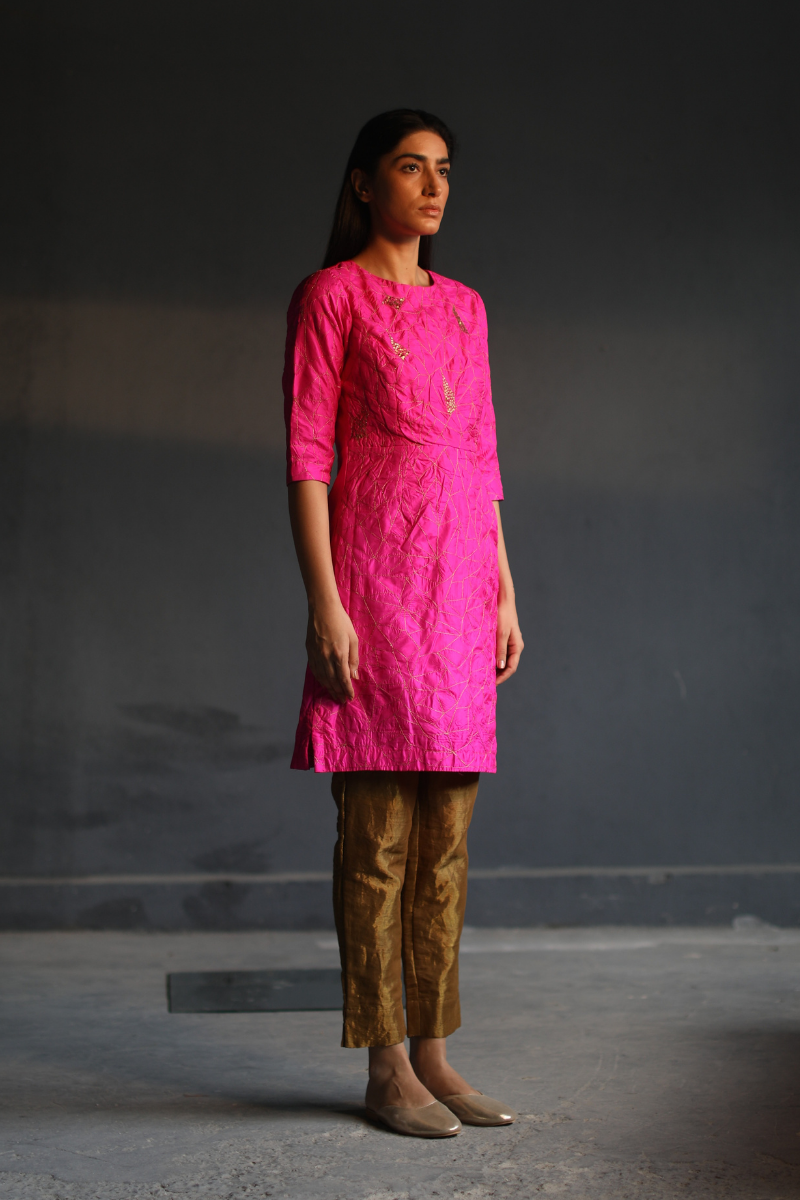 Coco Tunic In Mithai Pink Silk With Pant