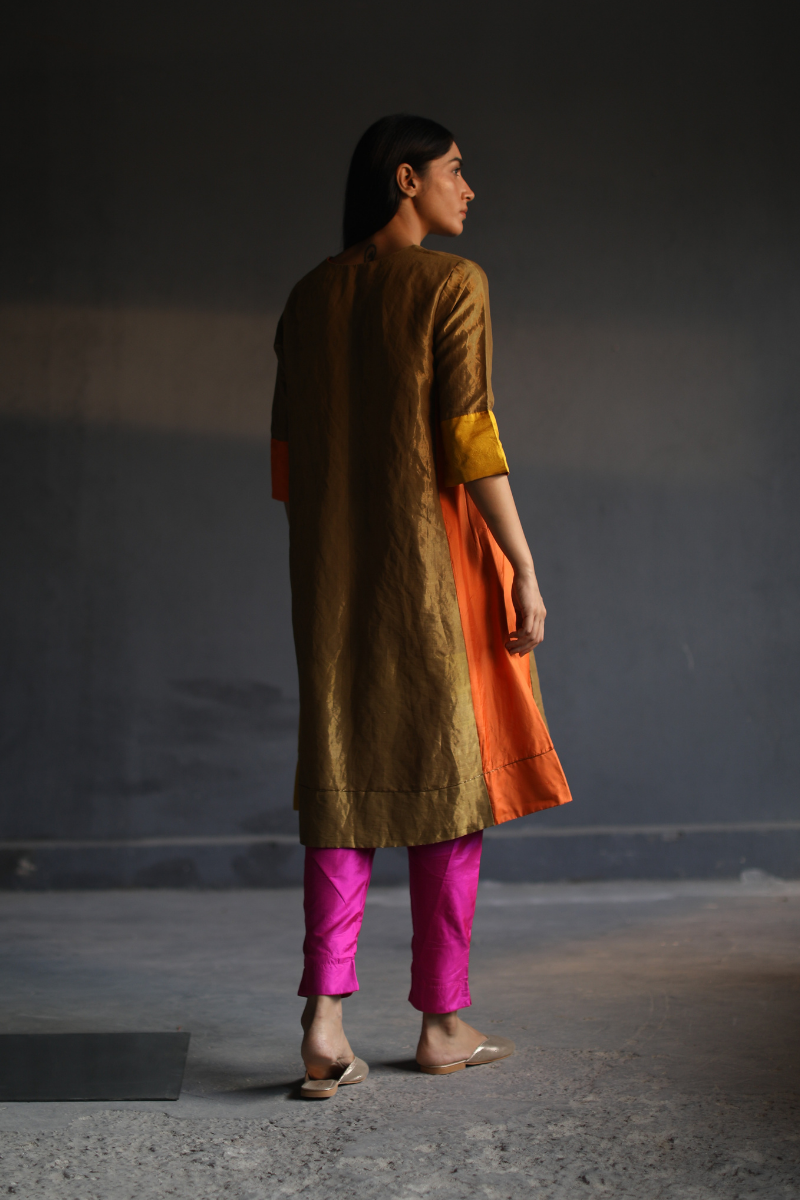Fb Kurta In Antique Gold Handloom Tissue With Pant