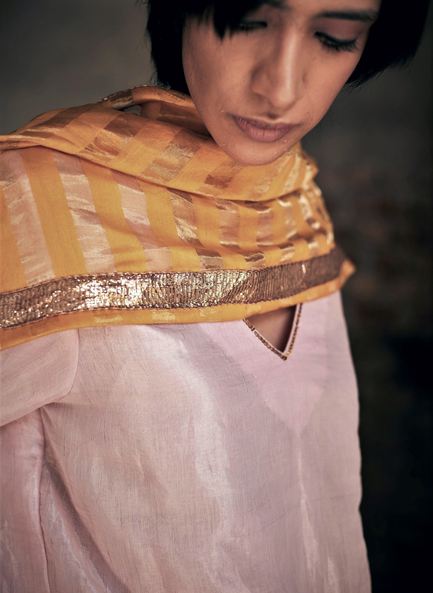 Dupatta In Yellow Tissue Stripes