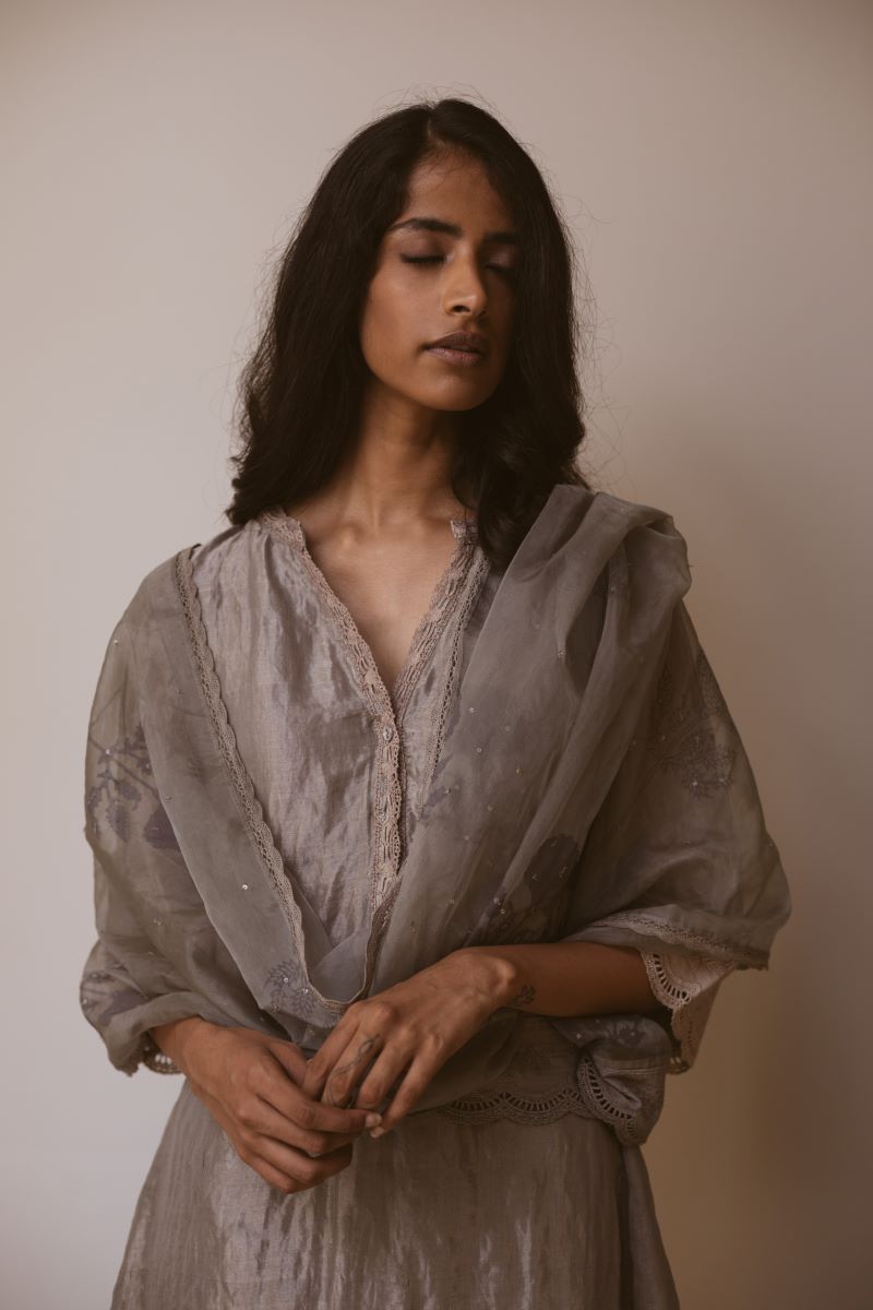 Smokey grey handblock printed stole