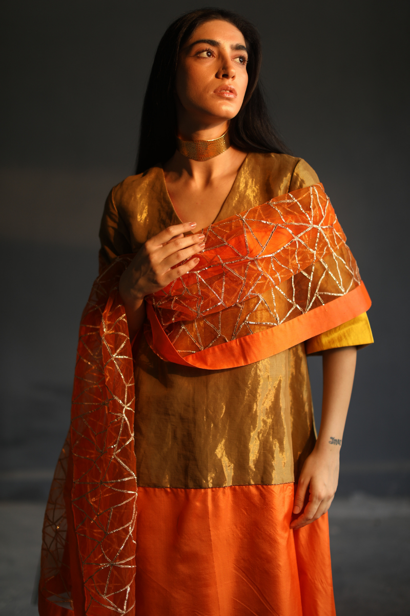 HL Kurta In Different Colours Of Mithai In Pure Silk & Antique Gold Handloom Tissue