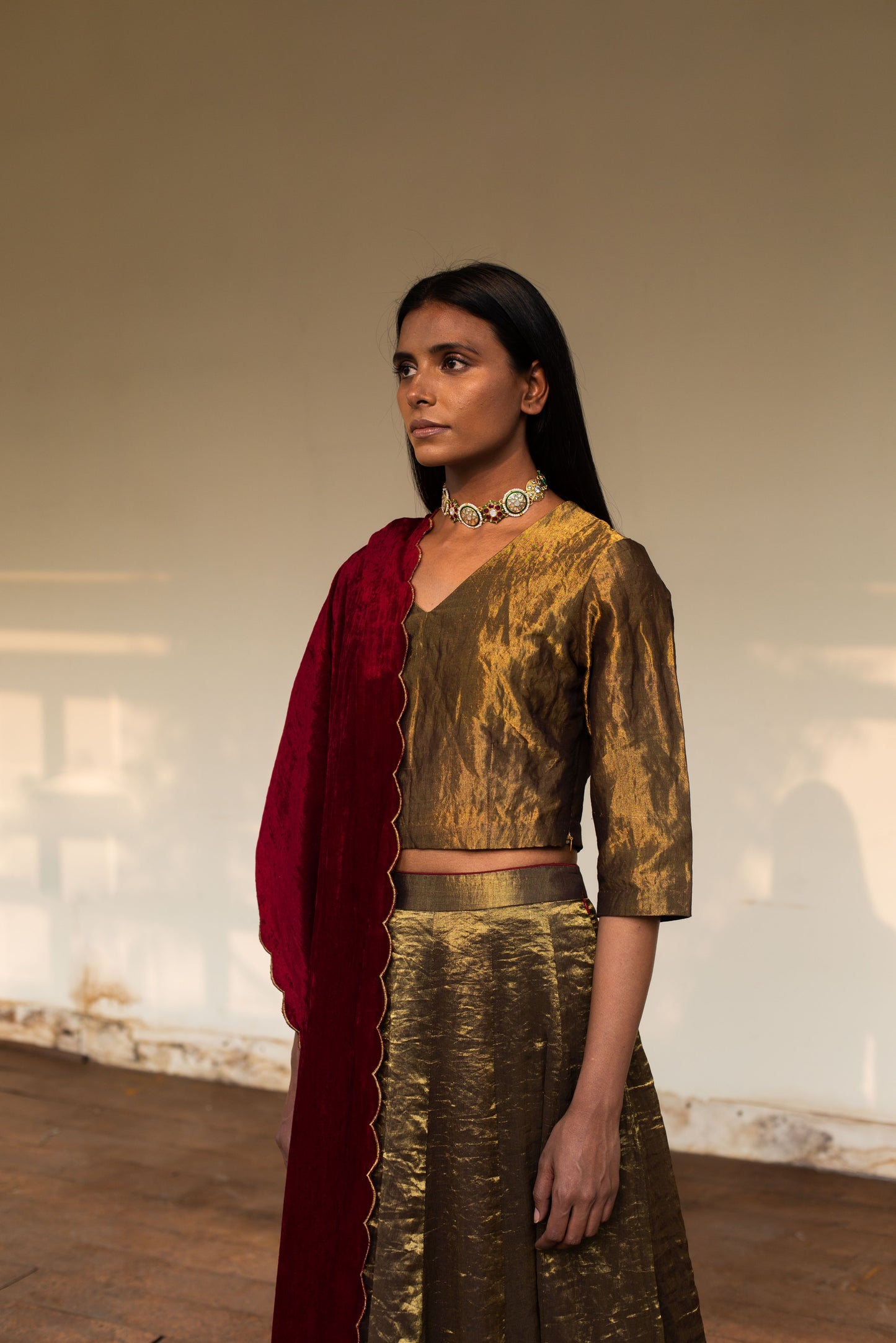 Gold Tissue Lehenga Set