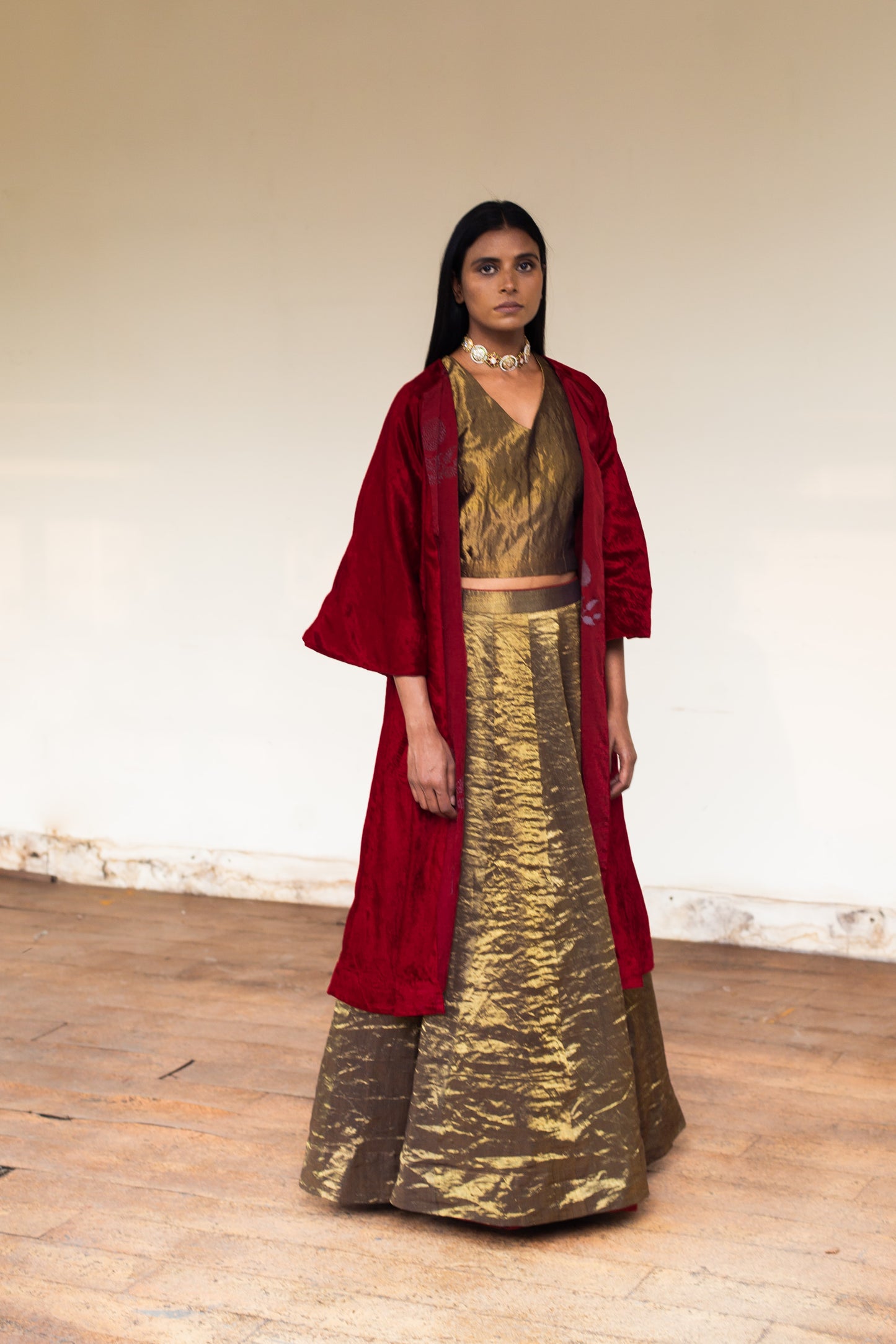 Gold Tissue Lehenga Set