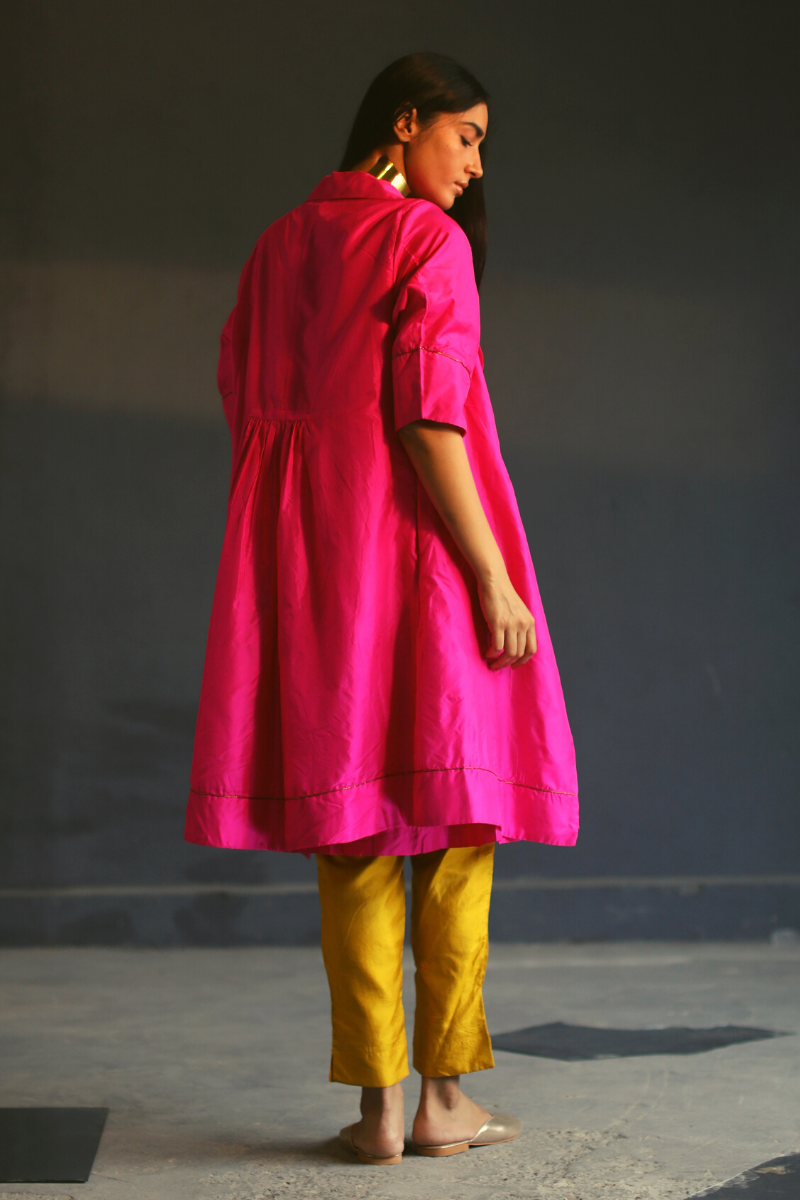Sally Jacket In Pink Pure Silk With Jalebi Orange Chanderi Slip