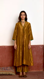 Long Sashiko Kurta in Gold Tissue with Gold Pant