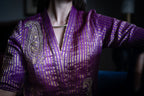 Sashiko Anarkali in Purple Sameena Tissue Stripe