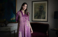 Sashiko Anarkali in Purple Sameena Tissue Stripe