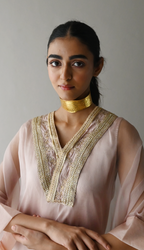 Waahida Kaftan in Nude Organza with Satin Slip