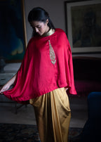 Turki Cape in Red Silk with Cowl skirt in Gold Silk