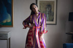 Ayesha Dress in Chanderi Stripe with Red Satin Slip