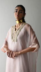Waahida Kaftan in Nude Organza with Satin Slip