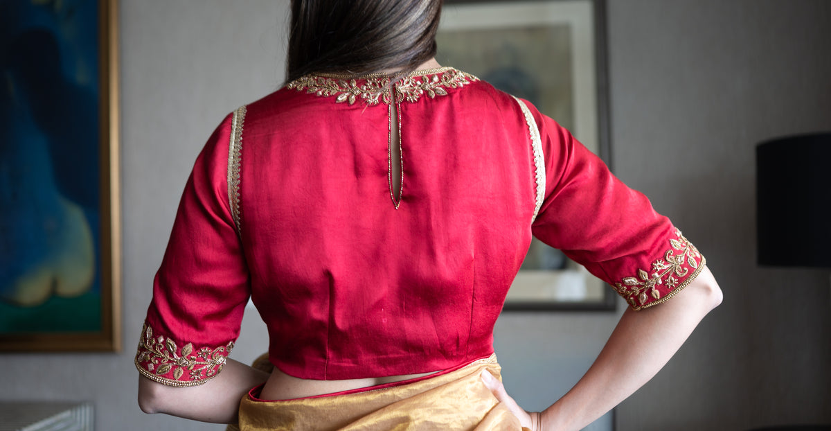 Jhanvi Blouse in Red  Silk Satin
