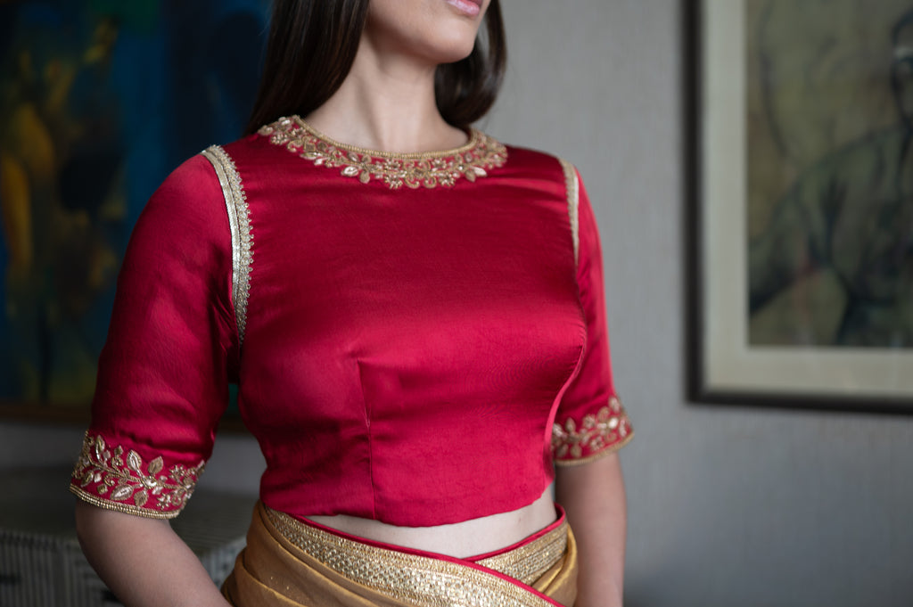 Jhanvi Blouse in Red  Silk Satin
