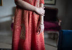 Sashiko Anarkali Dress in Red Sameena Tissue stripe