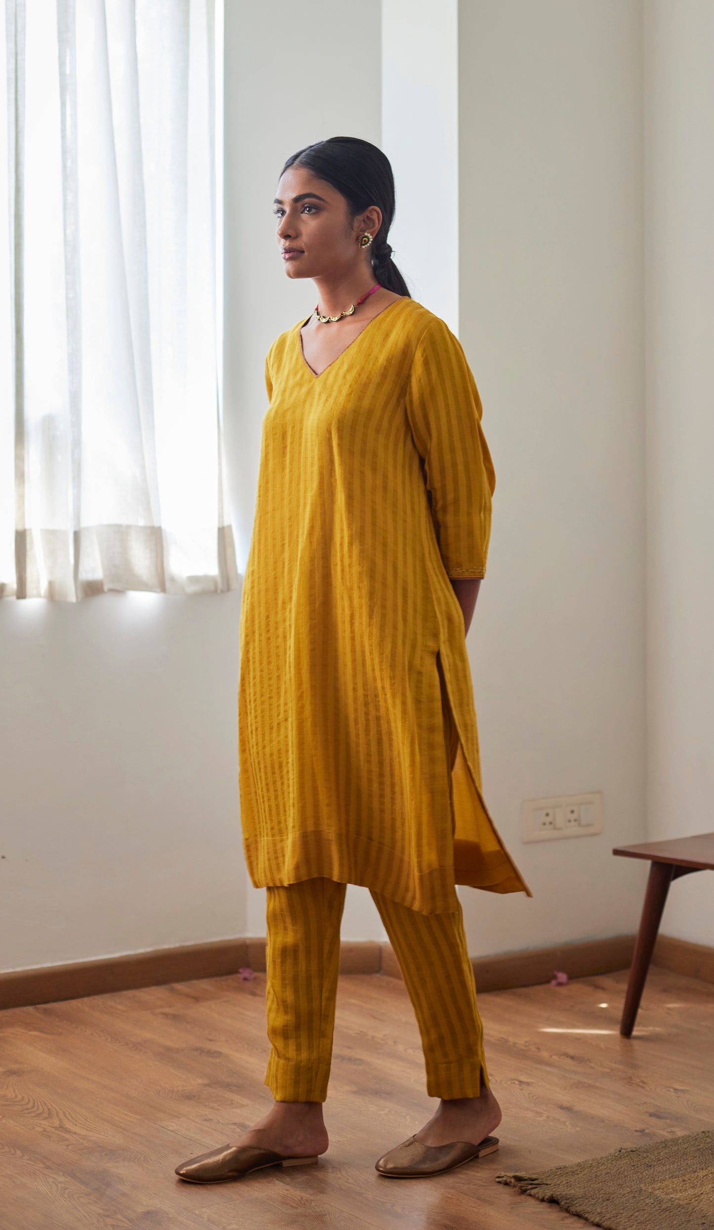 Anu Kurta in Yellow Patti Organza Silk with Pants