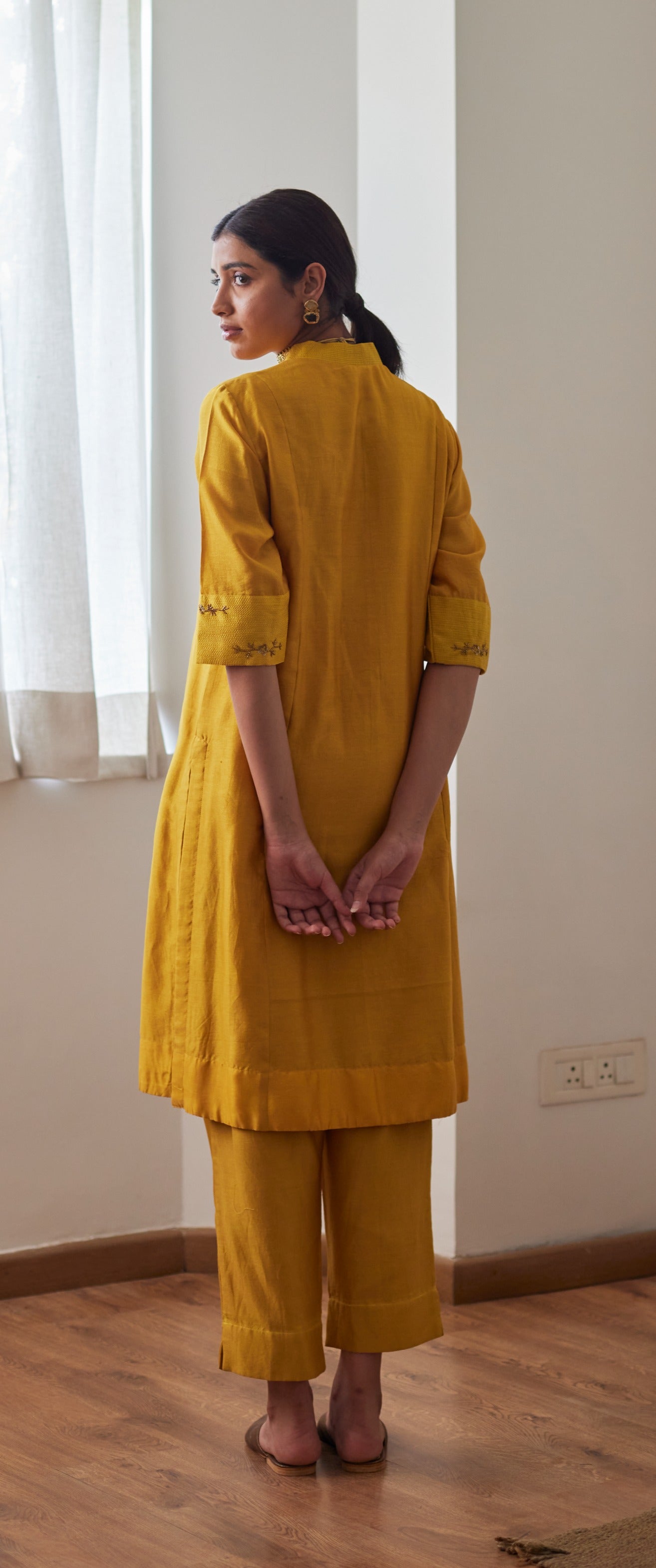 Sashiko in Yellow Chanderi with Chanderi Pants