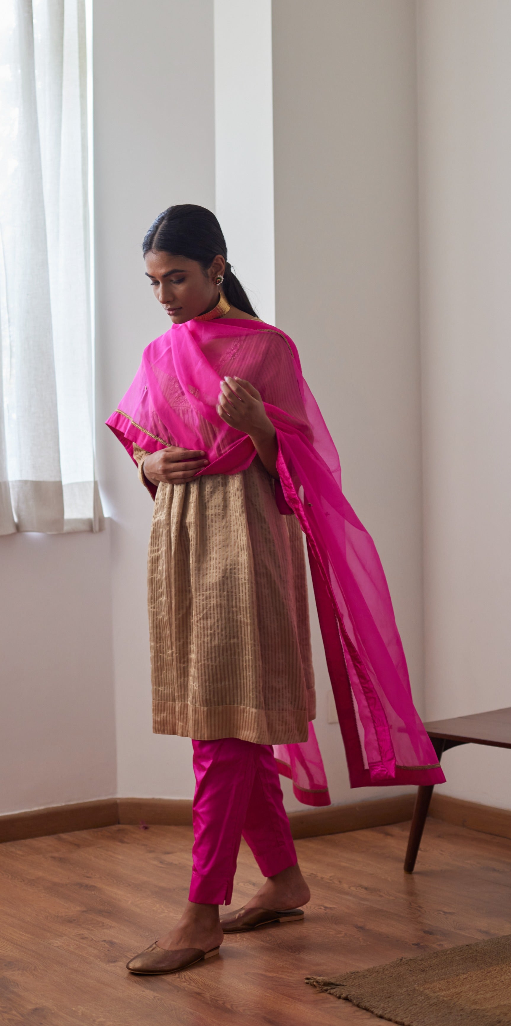 Organza Dupatta in Hot Pink