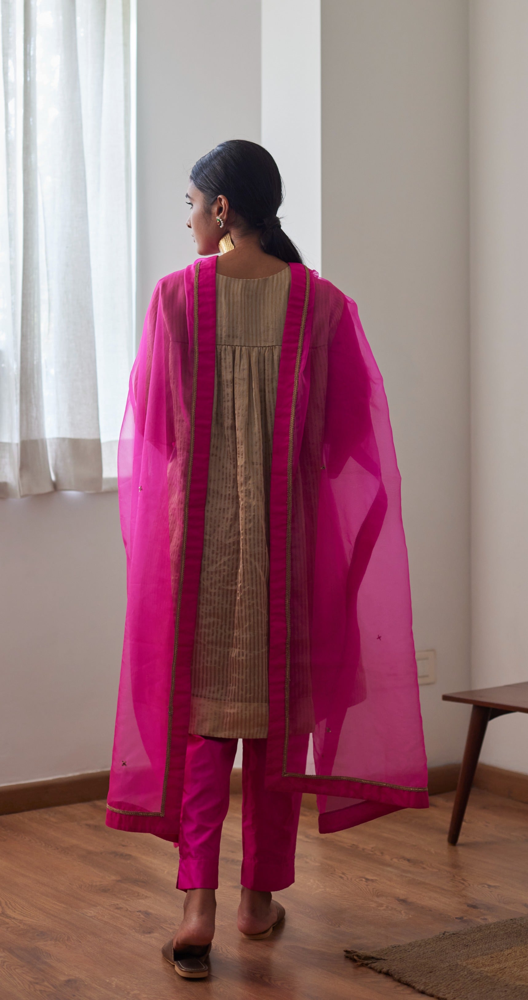 Organza Dupatta in Hot Pink